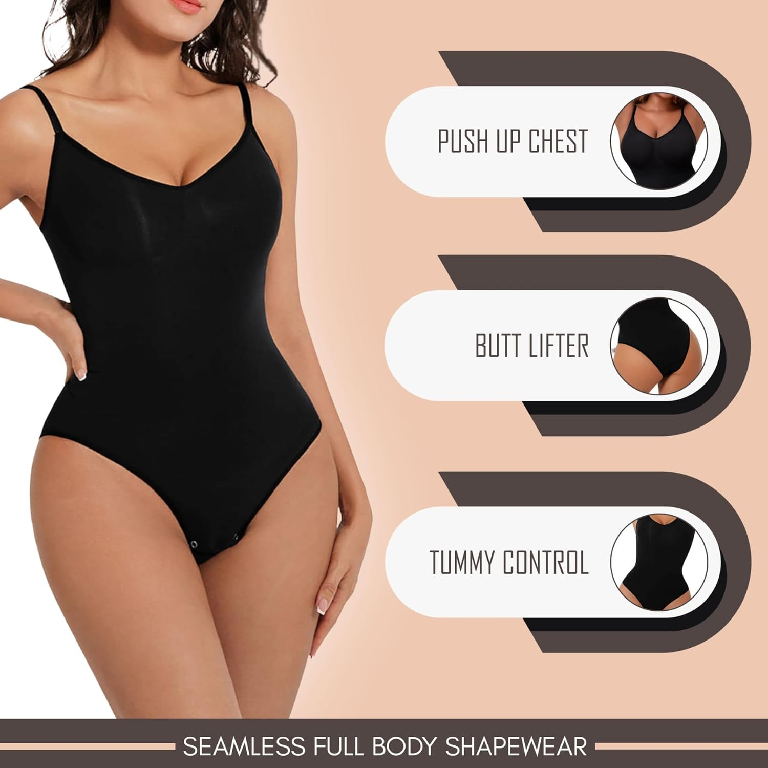 Seamless Bodyshaper Bodysuit for Women - Full Body Shapewear Body Sculpting Suits Sleeveless round Neck image number 2