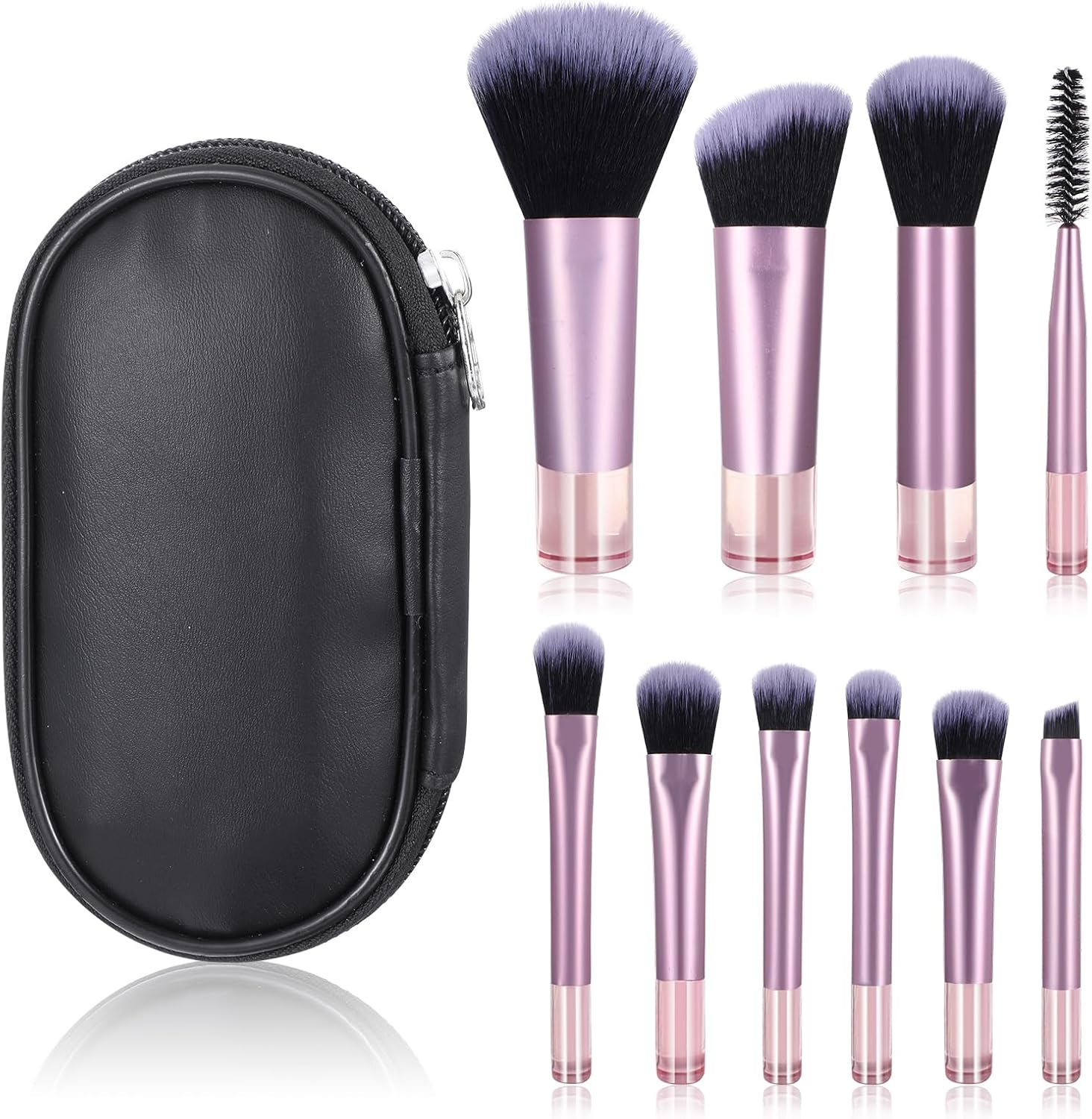 10 Pcs Travel Makeup Brush Set Mini Makeup Brushes Travel Size with Pack Portable Small Eyeshadow Eye Lipstick Foundation Brush Shadow Contour Blush Concealer (Black)