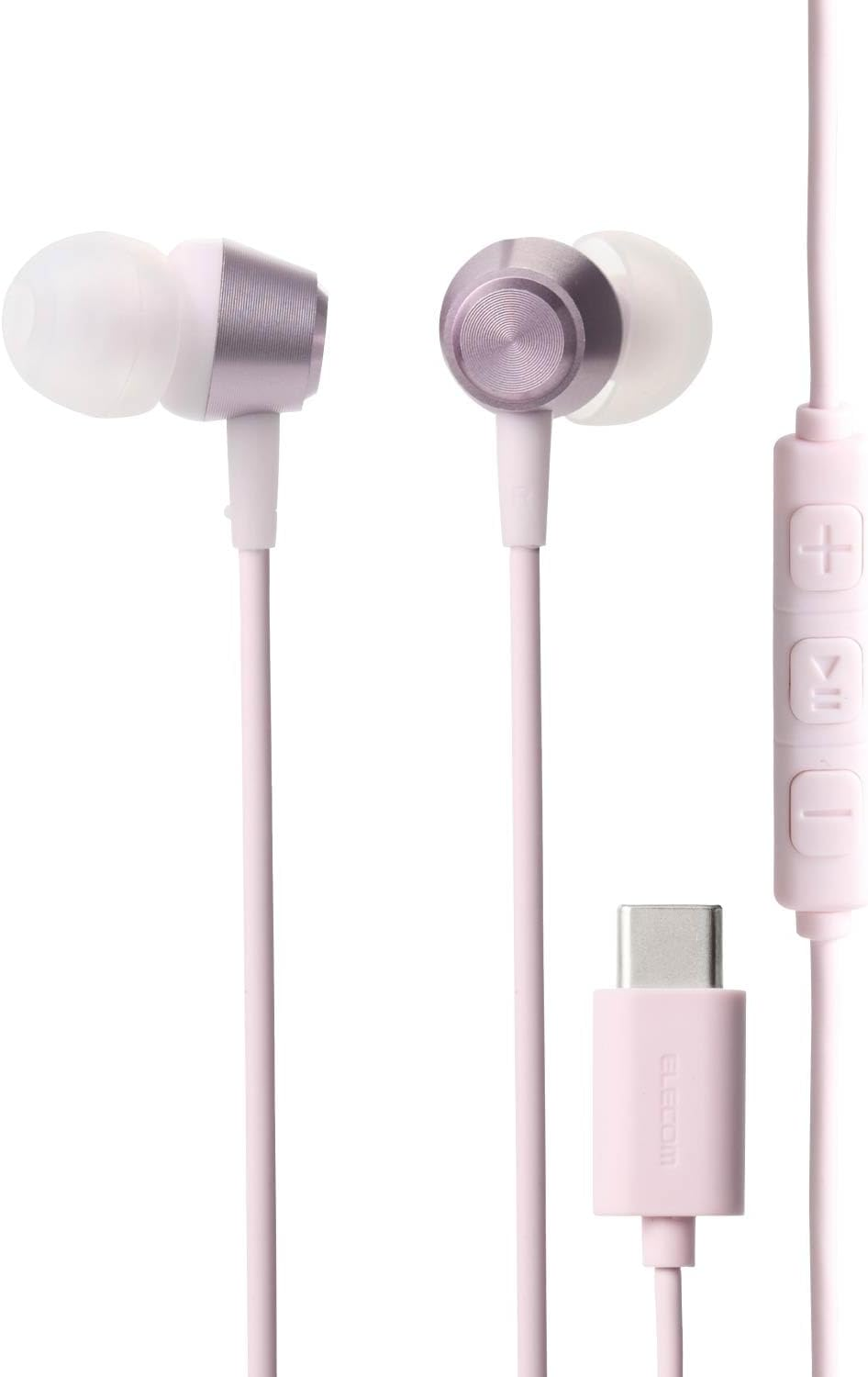 Elecom EHP-DF14CMPN Earphones, Type-C Wired In-Ear Type, Heavy Duty Cable, Difficult to Disconnect, Audio and Video Shift, Playback/Volume Control Controller, Pink