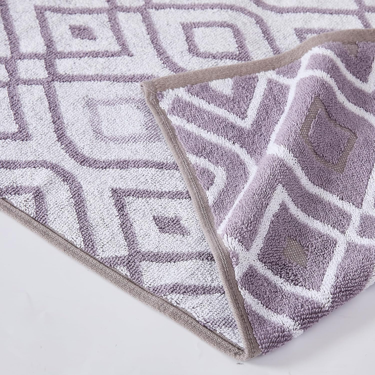 Amrapur Overseas 6-Piece Yarn Dyed Oxford Stripe Jacquard/Solid Ultra Soft 500GSM 100% Combed Cotton Towel Set [Grey Lavender] - Aqua image number 3