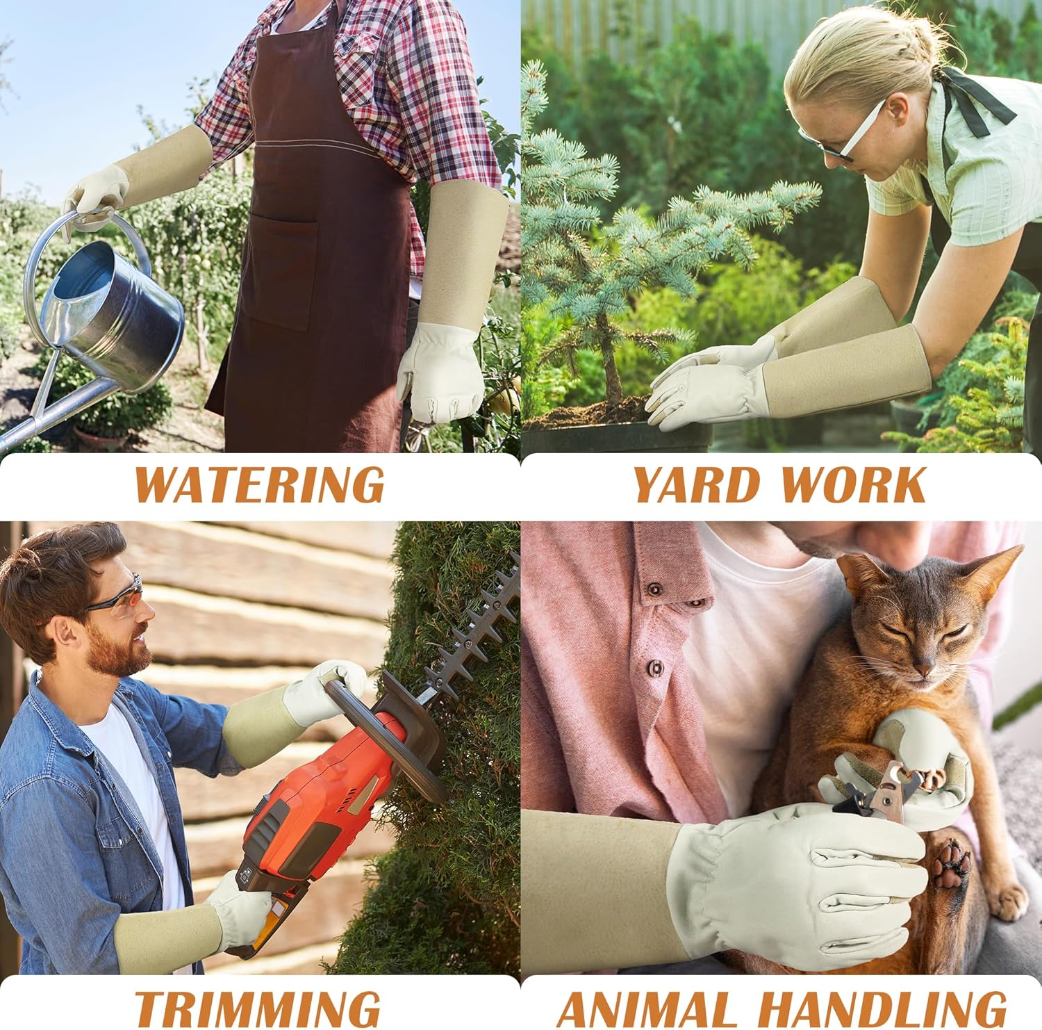 HANDLANDY Pruning Gloves Long for Men & Women, Pigskin Leather Rose Gardening Gloves- Breathable & Durability Gauntlet Glove Medium image number 7