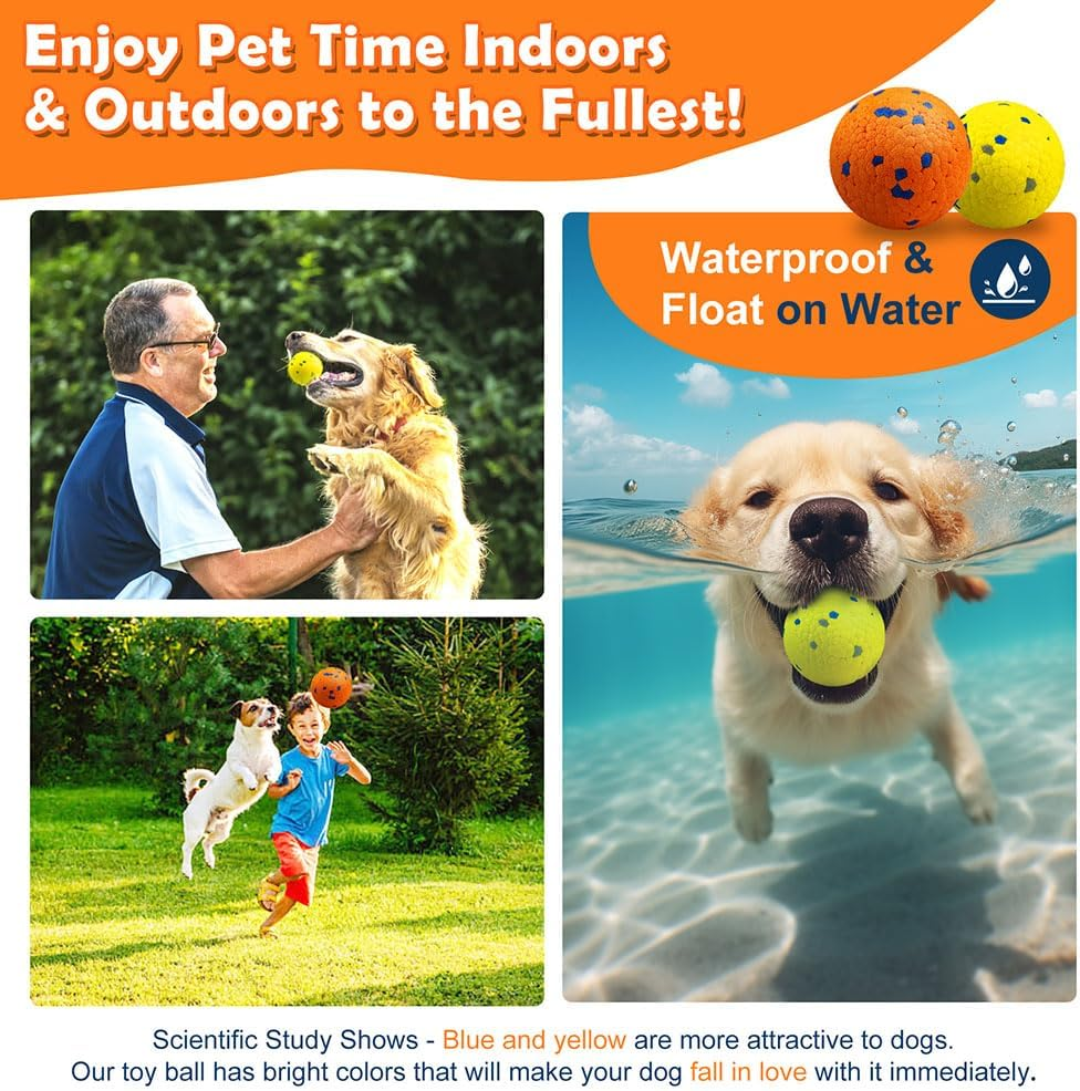 2 Pack Dog Balls, Indestructible Tennis Balls for Dogs, 6.5 Cm, Bouncy, Durable Toy Balls, Water Toy Fetch Balls image number 2