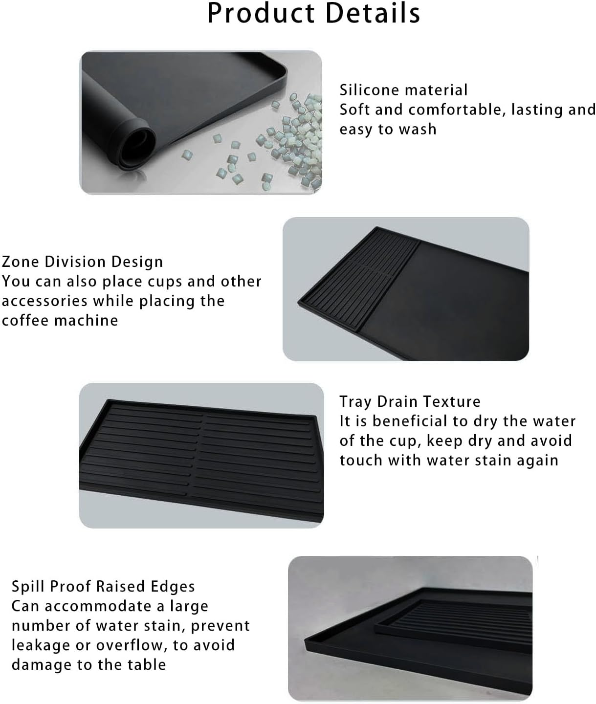 Extra Large Silicone Coffee Mat Non Slip Machine Drip Tray with Drainage for Countertop, 24X16 Inch Bar Mat for Kitchen & Coffee Station (Black) image number 5