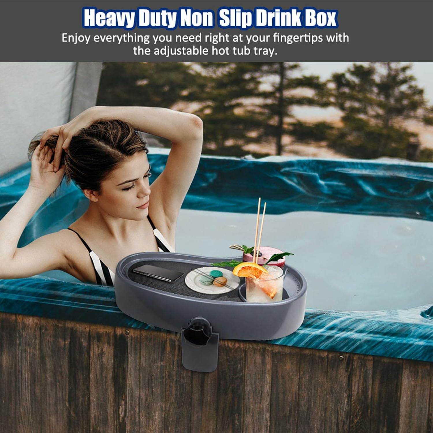 LICAEVEY Hot Tub Tray, Adjustable, anti Slip, Cup Holder, Grey Plastic, Rectangular, 40X20X17.5Cm, 1240G, 2 Pack image number 3
