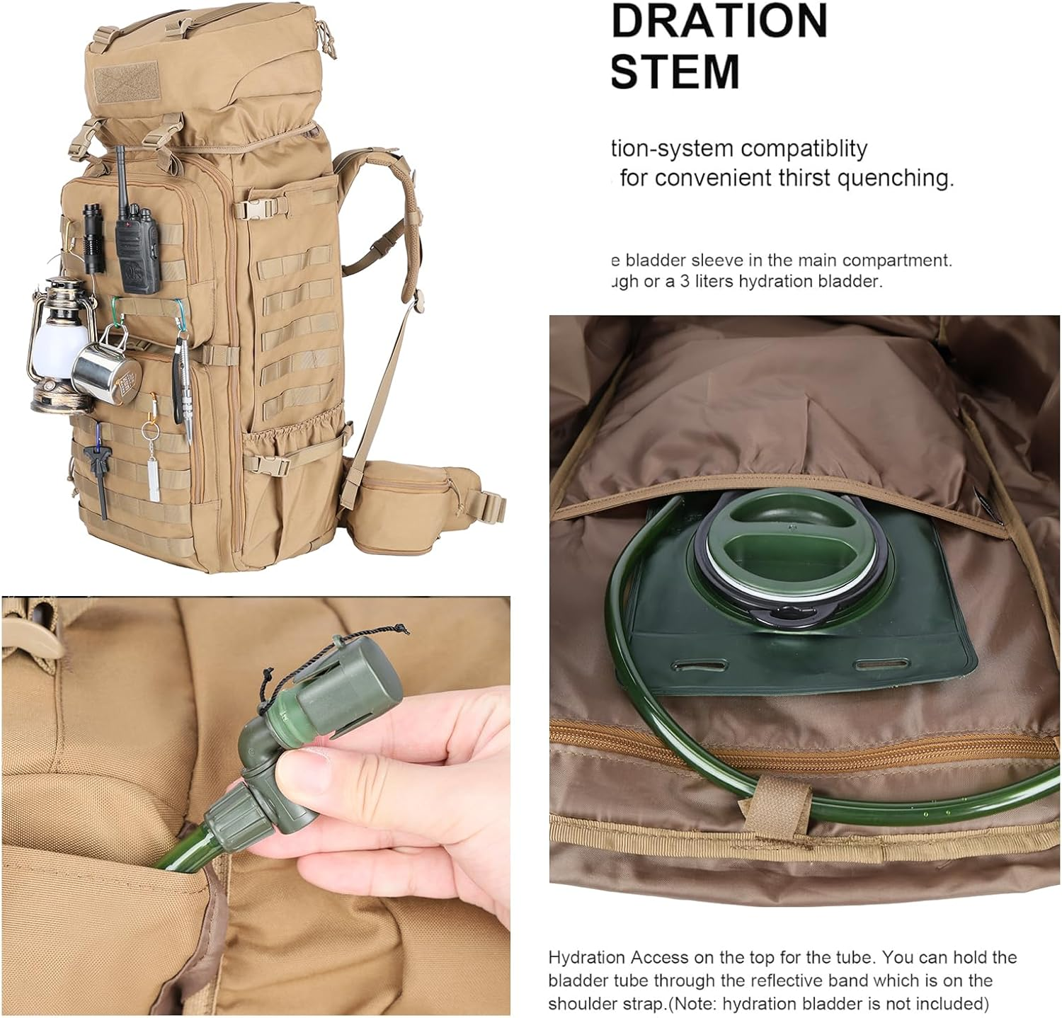 Zsearaymy 75L Hiking MOLLE Backpack with Internal Frame & Rain Cover for Tactical, Camping, Backpacking, Survival Travel image number 5