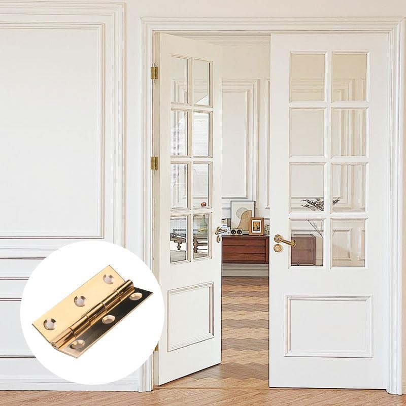 4 Pcs 2 Inch Door Hinges Thickened Brass Coated anti Rust Folding Hinge, Suitable for Doors Windows Wooden Furniture and Cabinets image number 2