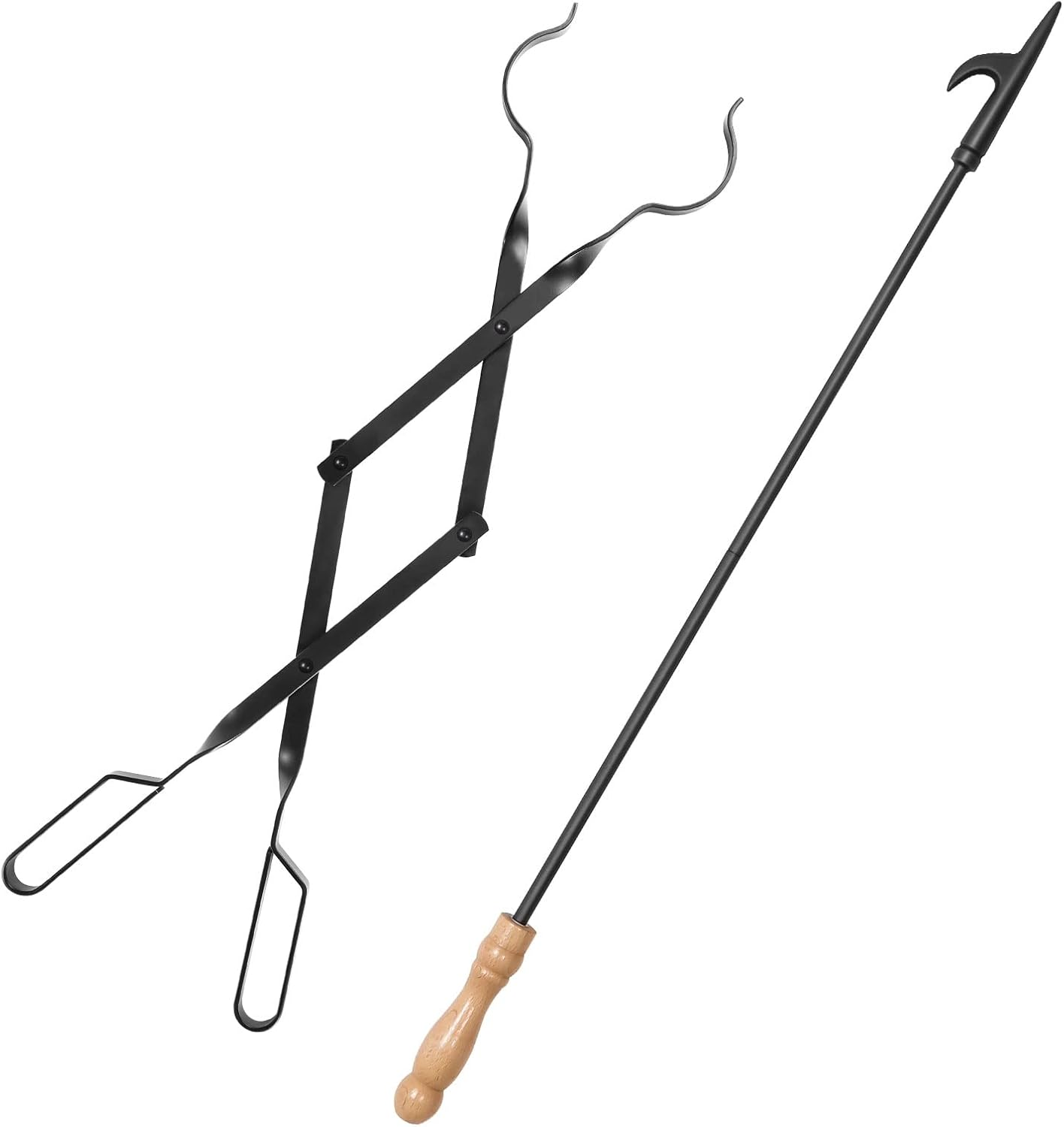 Fireplace Tools Set 26&rdquo; Tongs & 32&rdquo; Poker Foldable Log Grabber & Firewood Hook for Firepit Outdoor/Indoor Camping Grill BBQ by Zoloti image number 4