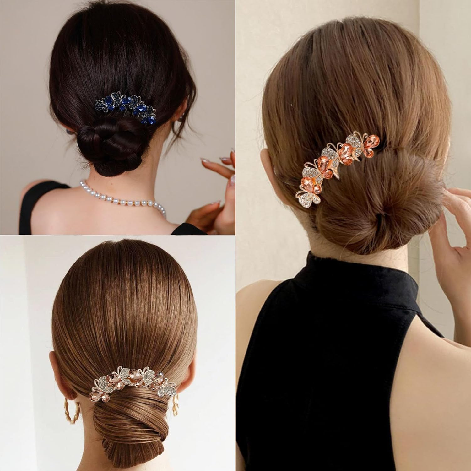 Set of 4 Vintage-Style Crystal Hair Combs &ndash; Elegant Side Hair Clips for Women, Perfect for Updos, Weddings & Special Events image number 3