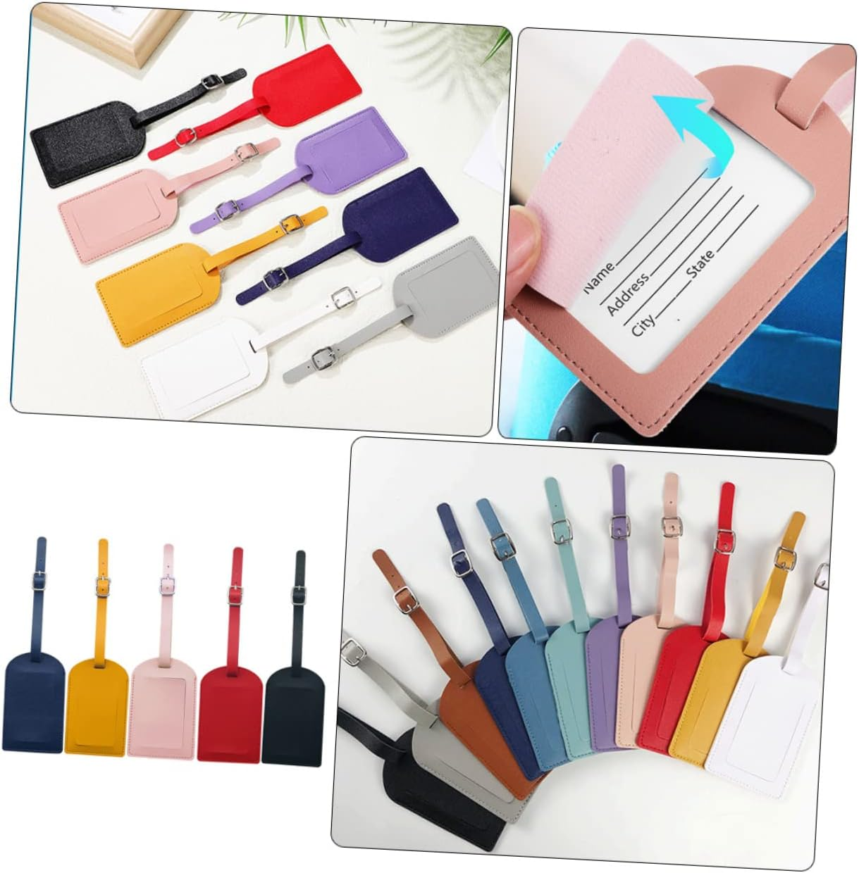 WATIIFUFU 5Pcs Lightweight Luggage Tags Lanyard Design Pu Labels for Easy Identification of Suitcases and Travel Accessories image number 1