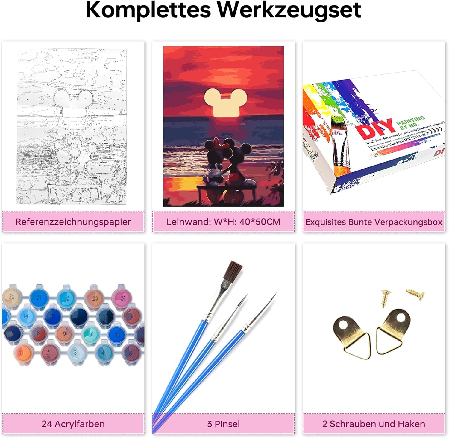 QDUODUO Painting by Numbers Children Adults 40 X 50 Cm Large Cartoon Anime Mickey Mini Mouse Painting Craft Set with Canvas Brushes Acrylic Pigment, DIY Painting Craft Kit for Boys Girls from 6 Years image number 5