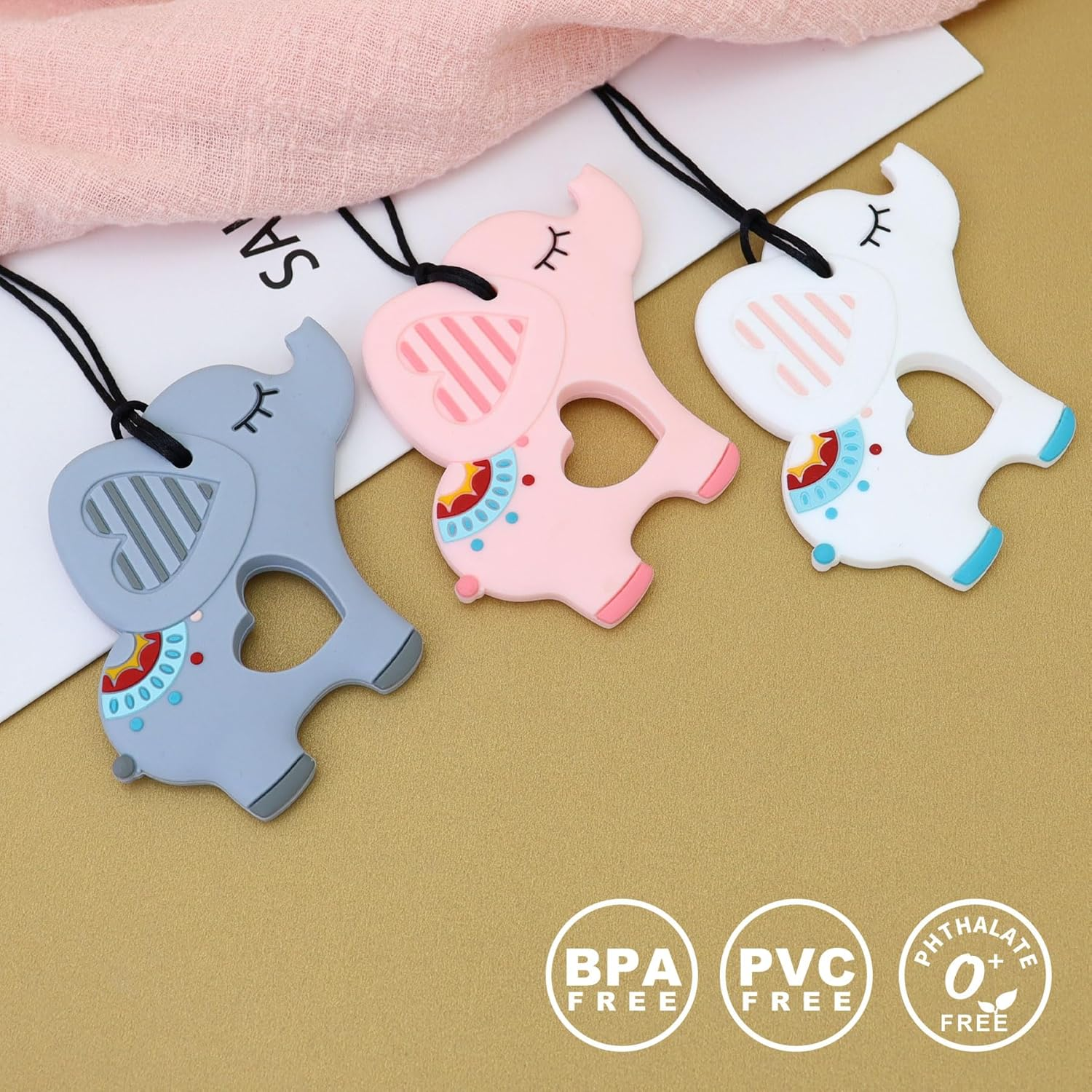 Panny & Mody Australian Local Manufacturer Sensory Chew Necklace, Silicone Elephant Pendant Teether Toy for Boy Girl Kids - Grey image number 6