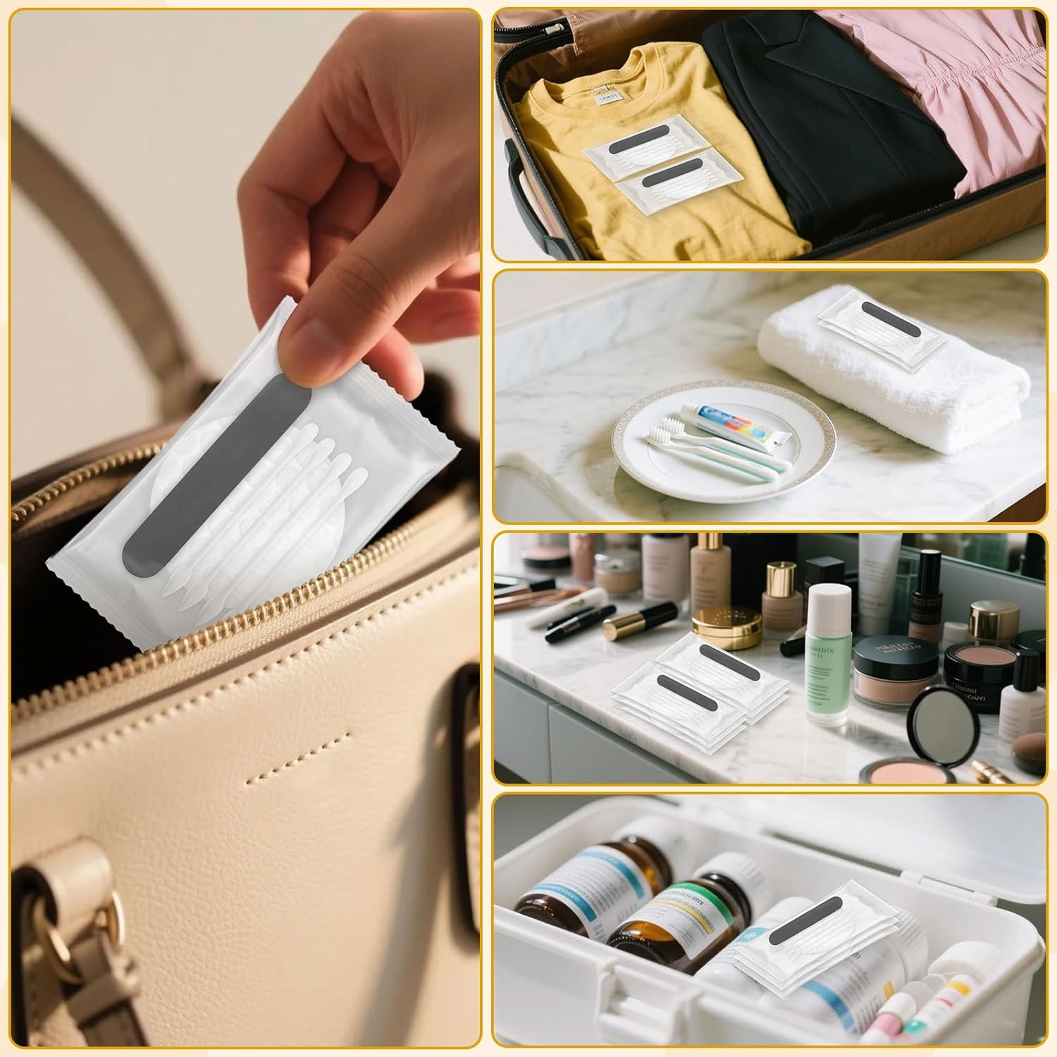 Hotel Vanity Kit Individually Wrapped Bulk Travel Cleaning Kit for Hotels Disposable Travel Size Hotel Hospitality Supplies Hygiene Kits for Homeless in Bulk round Cotton (50) image number 3