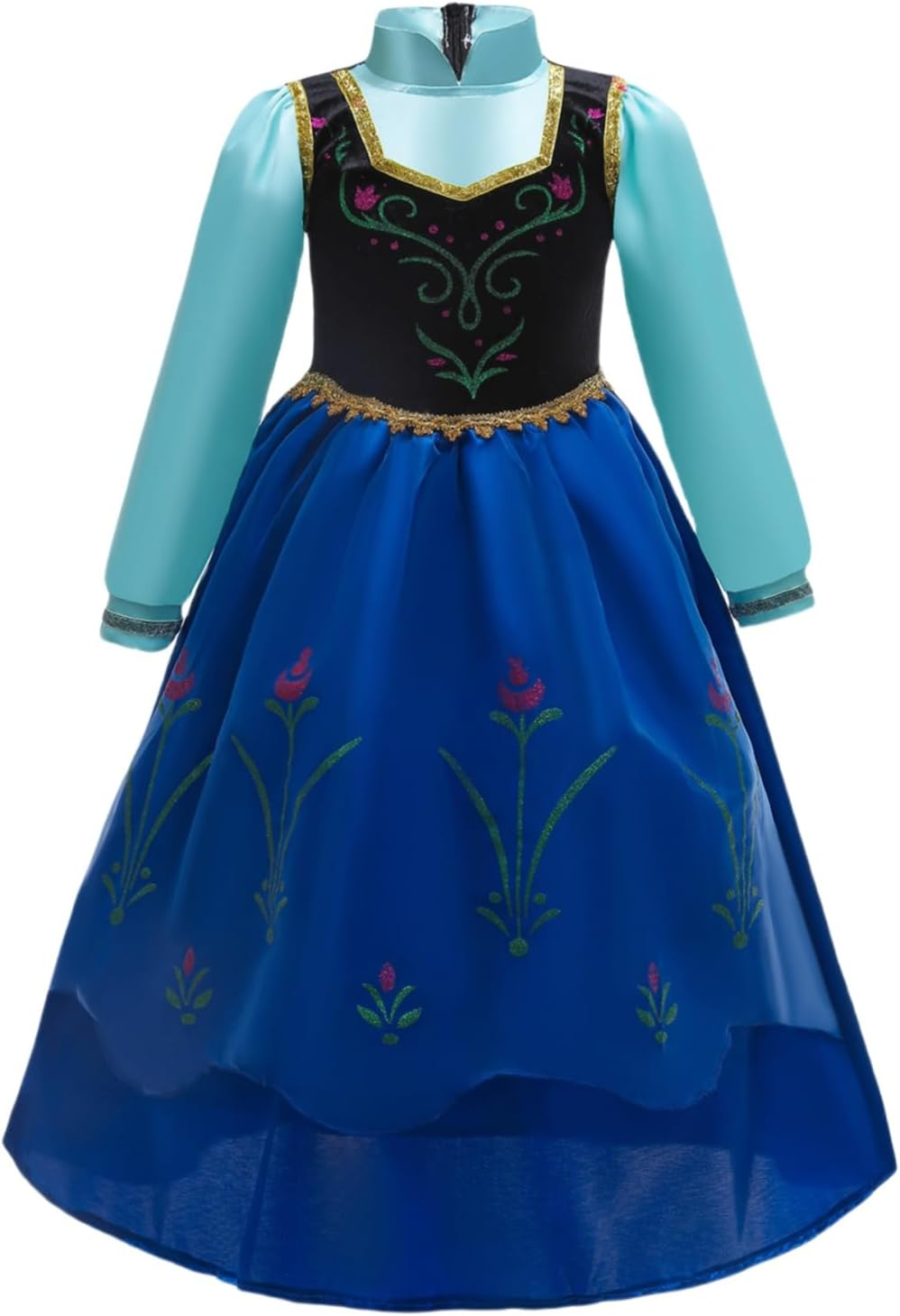 Princess Dress up Girls Halloween Cosplay Costume Anna Dress Long Sleeve with Cape image number 5