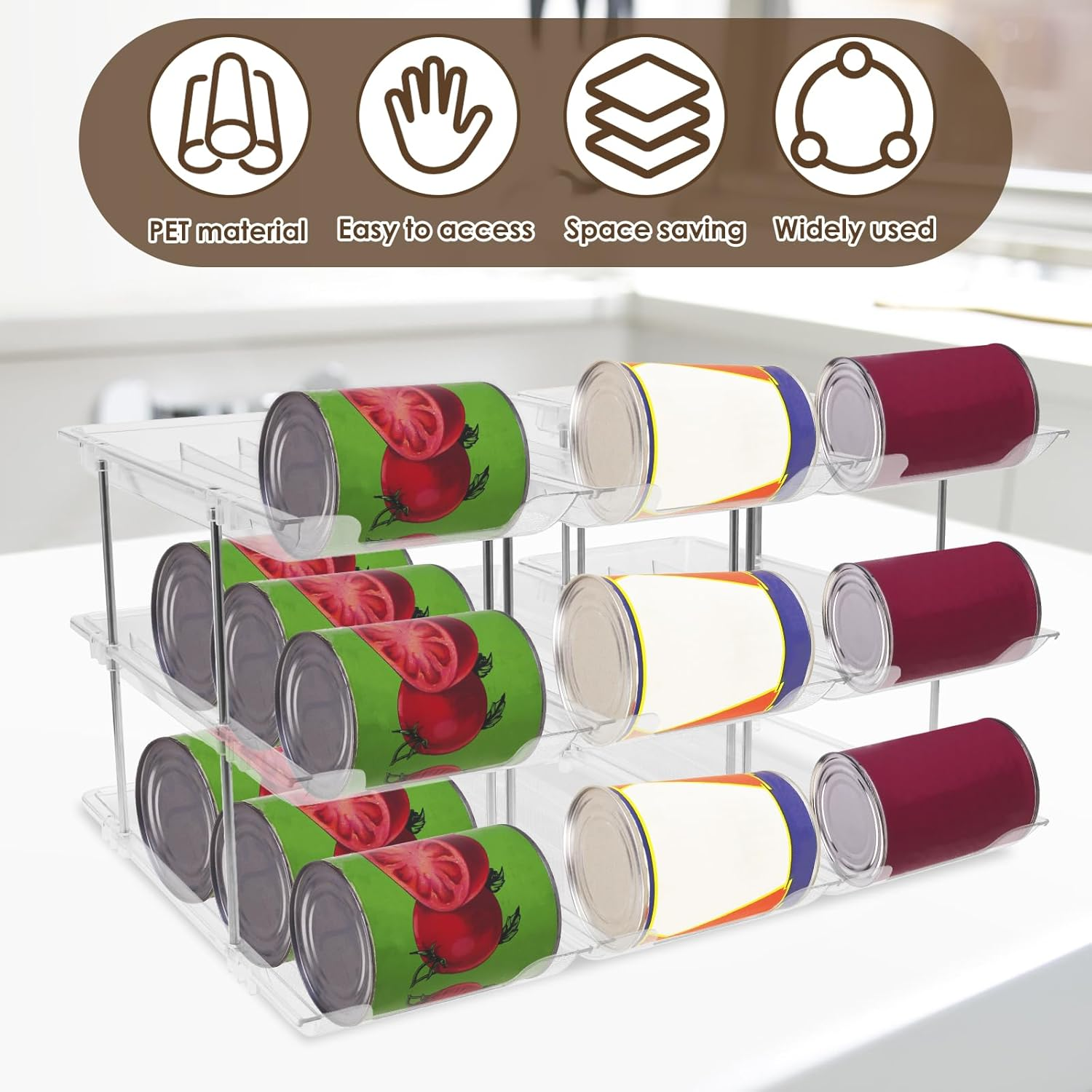 3-Tier Stackable Can Storage Rack Organizer, Can Storage Organizer Pantry, Clear Can Organizer Rack, Canned Food Holders, Stackable Soup Can Dispenser for Kitchen Cupboard and Pantry Storage image number 2