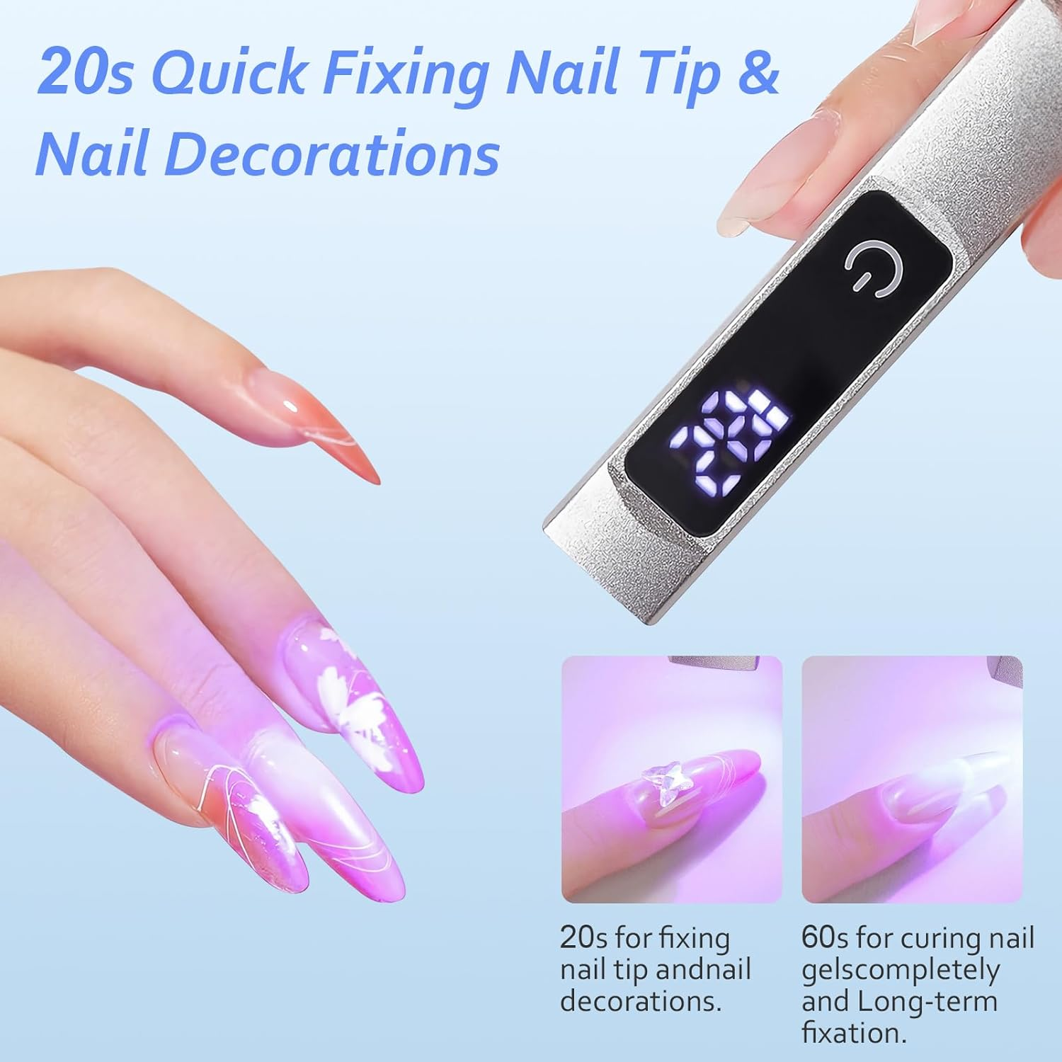 Diesisa Mini UV LED Nail Lamp for Gel Nails,Upgrade 2.0 Handheld UV Light, USB Mini Nail UV Light for Fast Curing with Touch Screen, Portable Uv Light for Nails, for DIY at Home Nail Salon-Silver - Gray image number 4