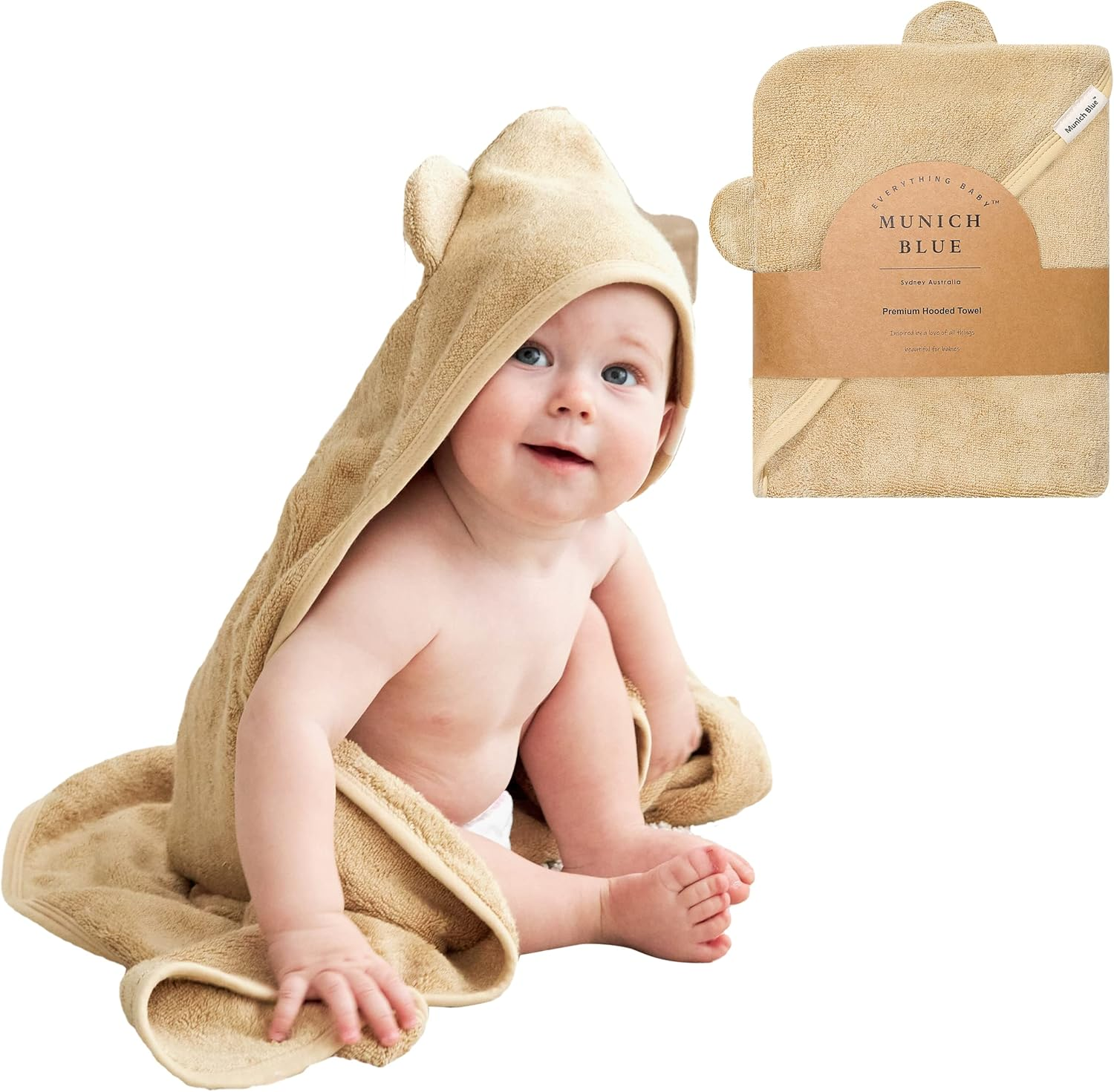 Munich Blue Hooded Bath Towel for Newborn and Toddler Girls and Boys - Soft and Cozy Baby Towel with Cute Bear Ears (Oat Color, 600GSM, 90X90Cm) - Ginger Red image number 7