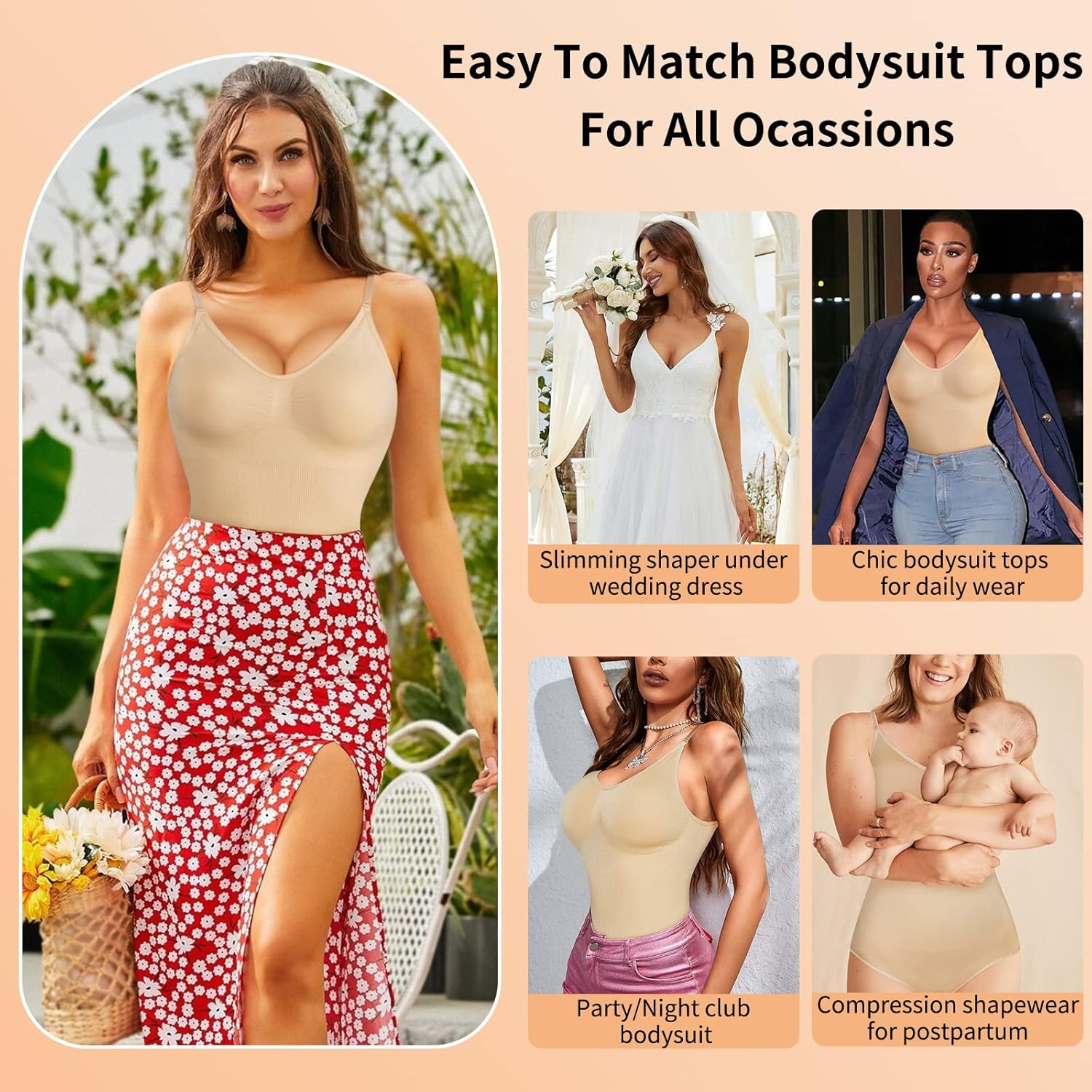 AOSBOEI Women Bodysuit Tops Shapewear Seamless Tummy Control Slimming Waist V Neck Sculpting Jumpsuits Body Shaper image number 6