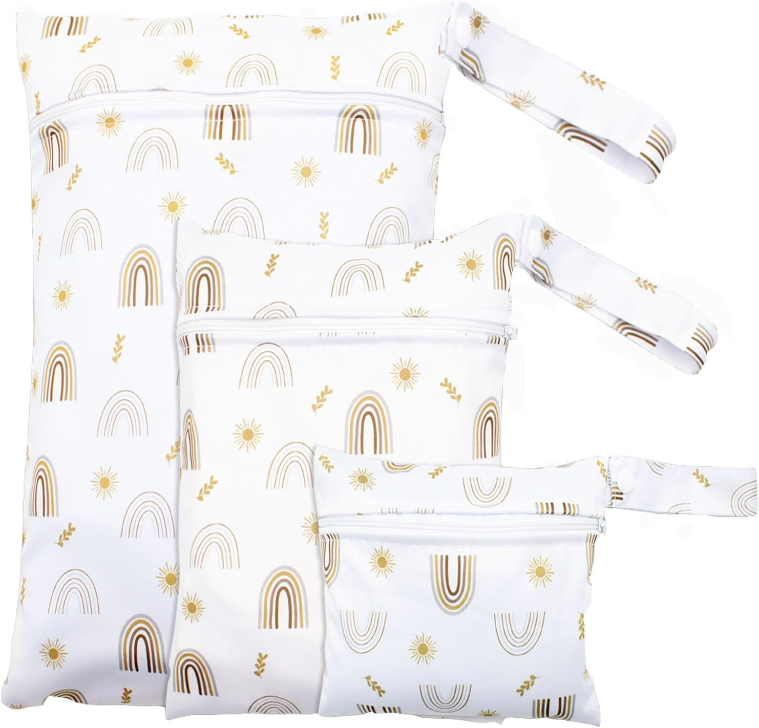 3 Pcs Wet Bags Waterproof Reusable Zippered Pocket Cloth Diaper Wet Dry Bags, Wet Bag Storage Bag Zipper Waterproof Washable Travel Bags with Zippered Pockets & Handle for Swimsuit Wet Clothes,Rainbow image number 2