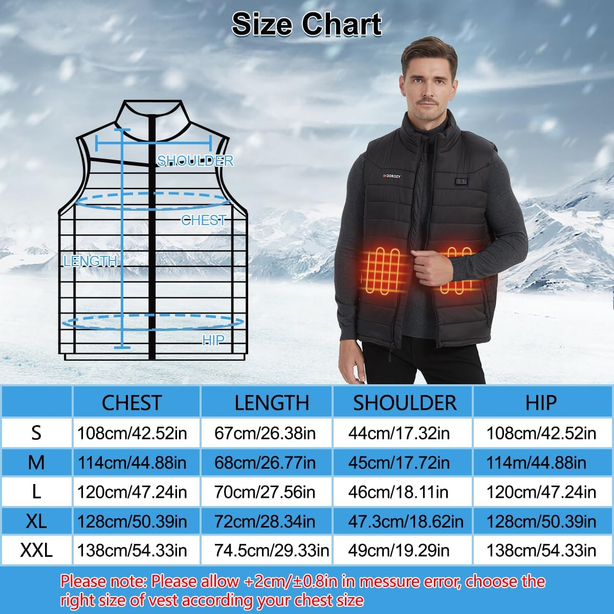 Gokozy Heated Vest for Men and Women with 10000Mah Battery Pack, Lightweight Heated Jacket,Electric Heated Motorcycle Vest image number 1