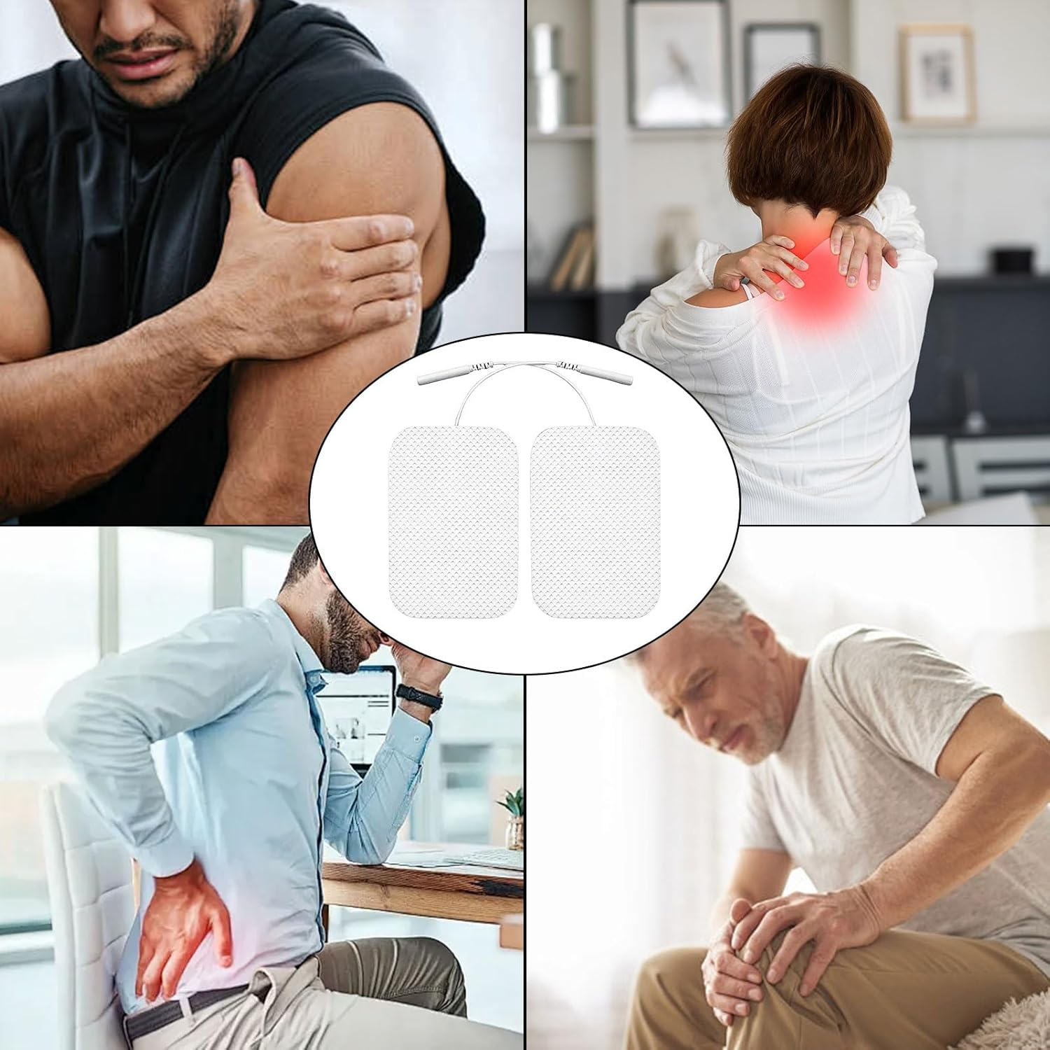 12 Pieces of Tens Machine Pads, Rectangular 5 * 6 Massage Patch Conductive Gel, Physiotherapy Electrode Patch, 2Mm Pin Connector Pin Type Non-Woven Fabric Compatible with Most Tens Machine image number 2