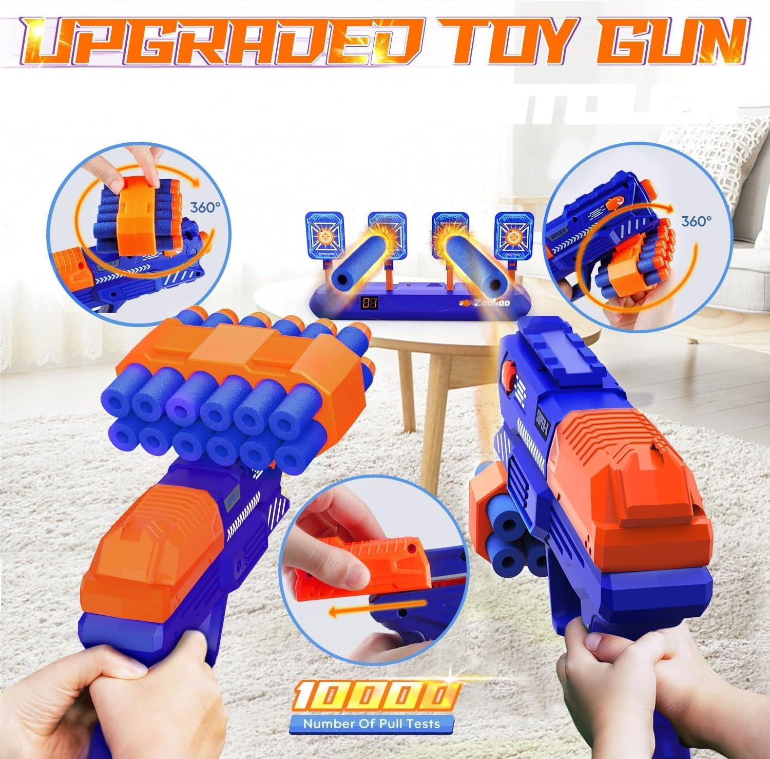 Zookao Digital Shooting Targets with Toy Gun, Nerf Gun Toy with Electronic Scoring Auto Reset 4 Targets, Shooting Games Toys for 6, 7, 8, 9, 10+ Years Old Boys Girls, Halloween for 6-12 Years Old Boys - Blau image number 3
