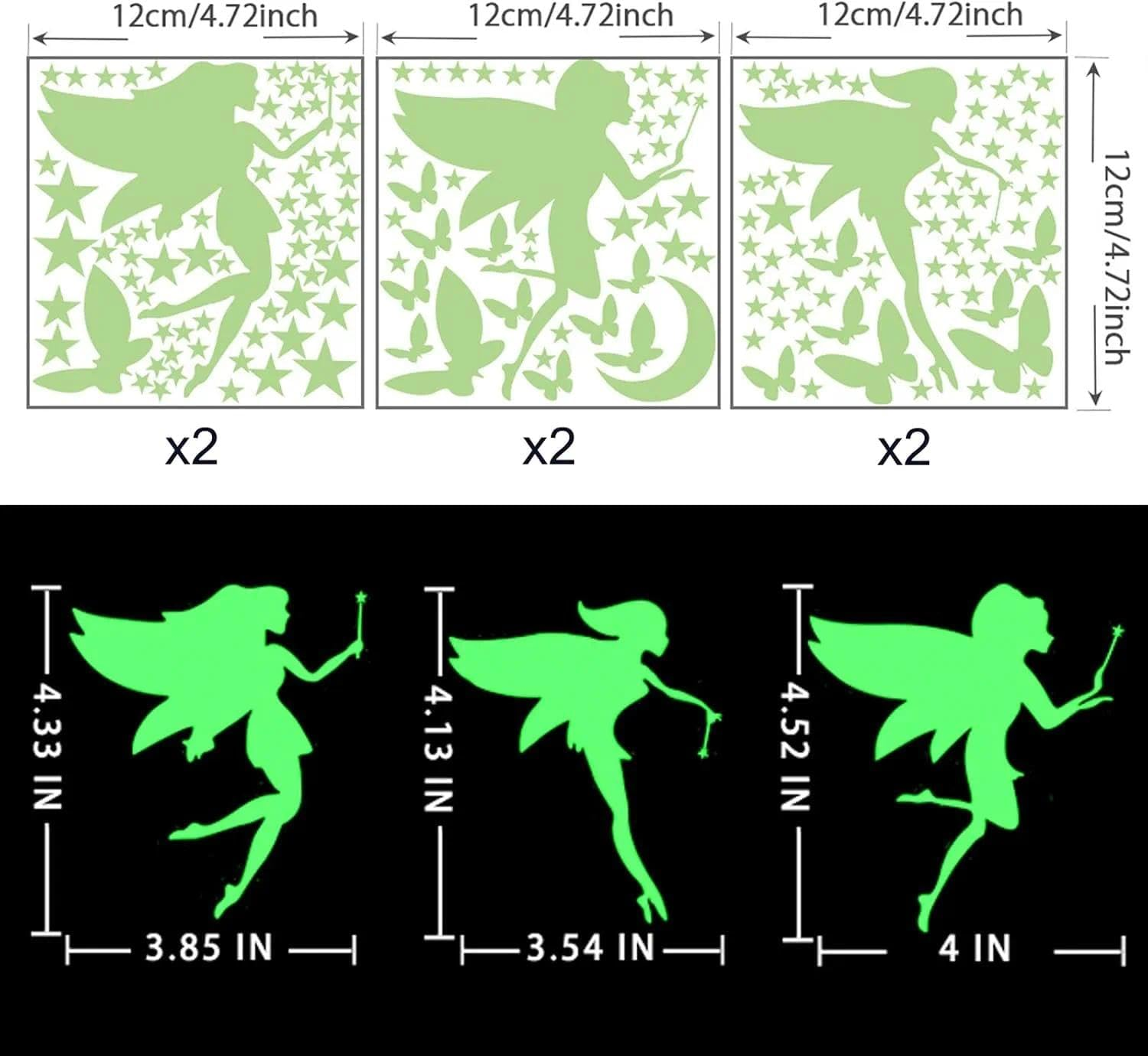 Luminous Wall Decals for Kids Room - Glow in Dark Fairy Butterfly Star Moon Flower Stickers, Waterproof Nursery Bedroom Ceiling Decor Ermaoo image number 5
