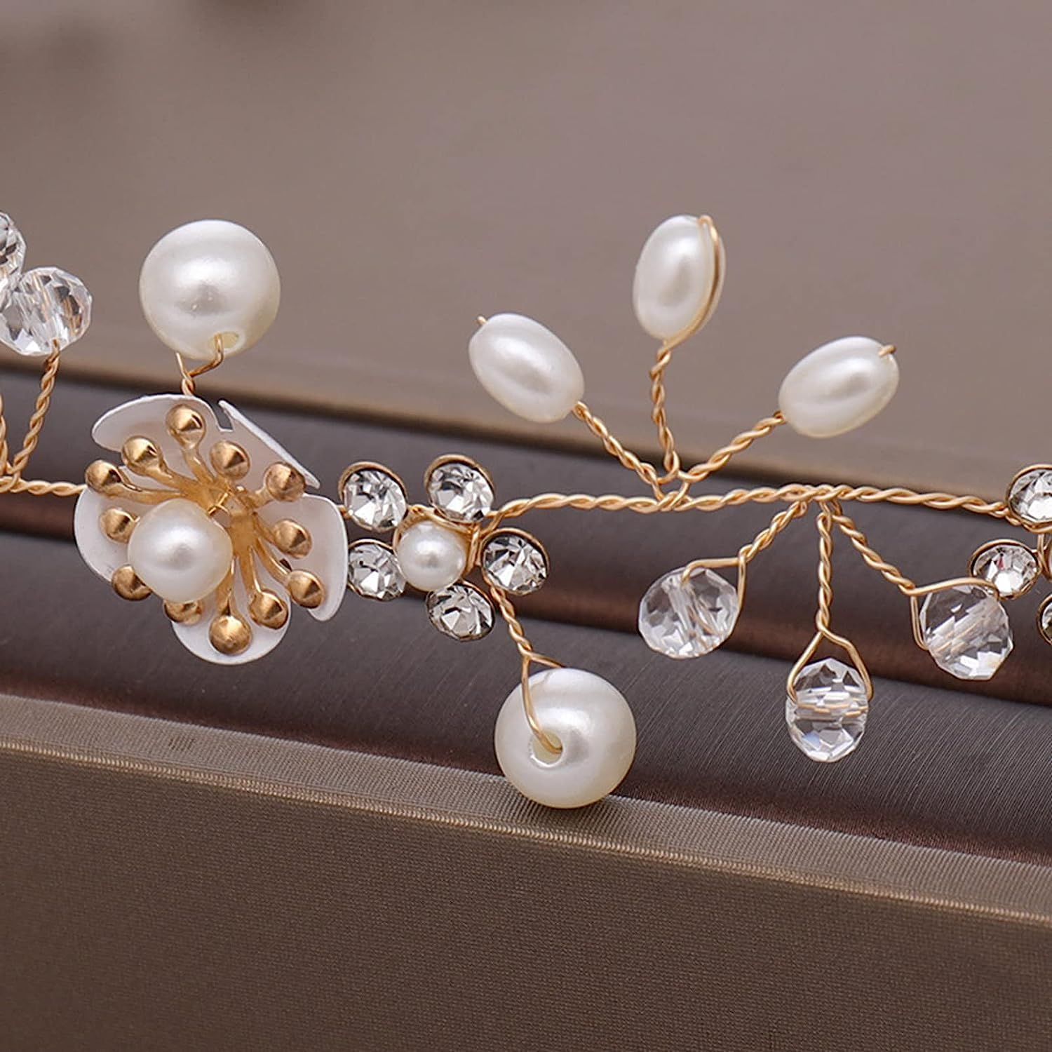 Crystal Bridal Headpiece with Golden Flowers, Bridal Headpiece, Bridal Headpieces Crystal Headband for Wedding, Accessory for Brides, Bridesmaids and Flower Girls, Elegant Hair Accessory (Silver-A) image number 5