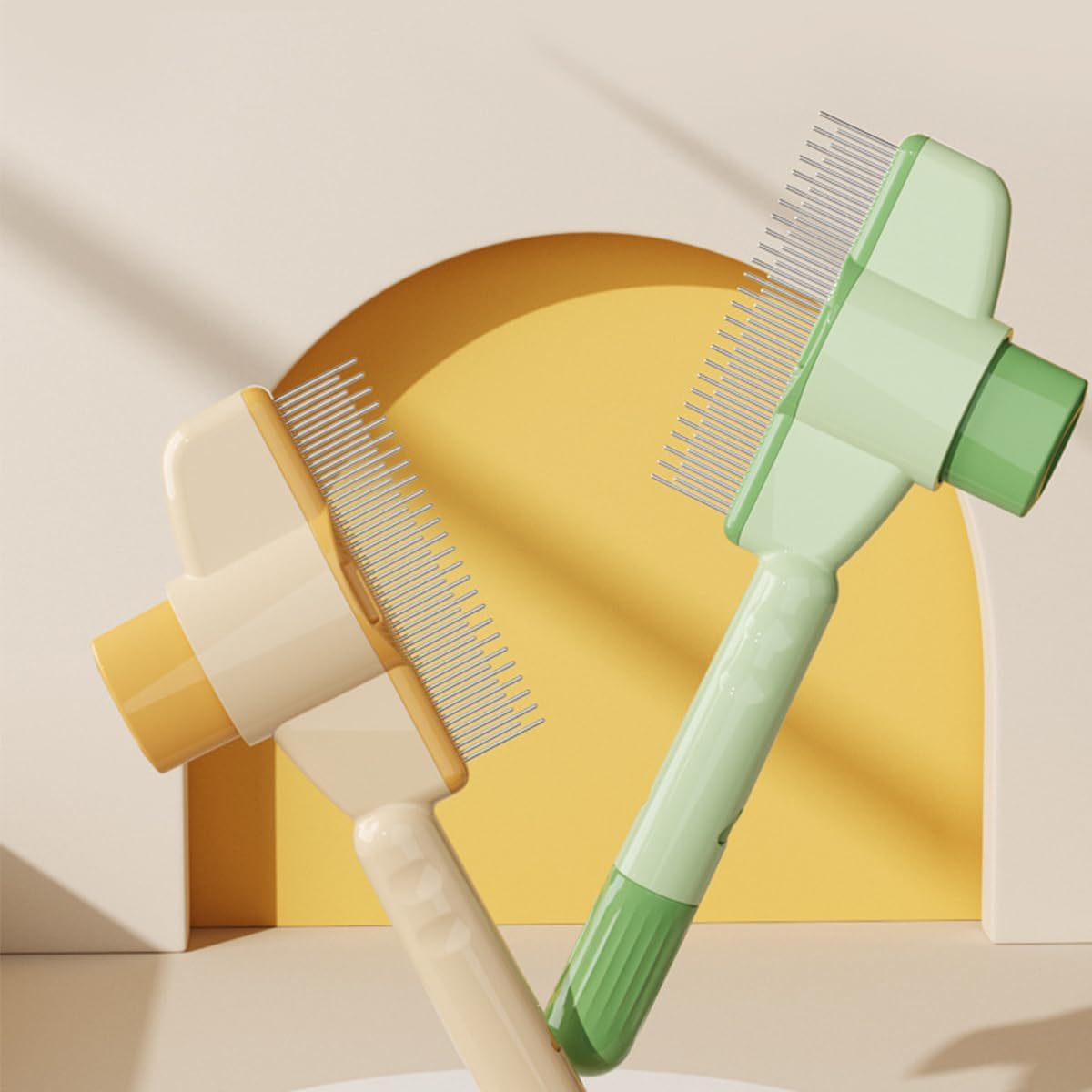 Laroal Cat Comb with Release Button, Dog Grooming Comb with Long and Short round Teeth, Stainless Steel, Pack of 2 image number 5