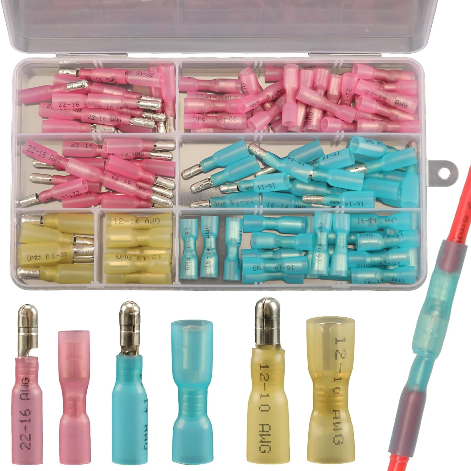 Feggizuli 110Pcs Heat Shrink Bullet Wire Connectors Kit, Waterproof Bullet Connectors, Bullet Terminals Wire Connectors Female & Male Wire Crimp Connectors, Marine Grade Bullet Connectors