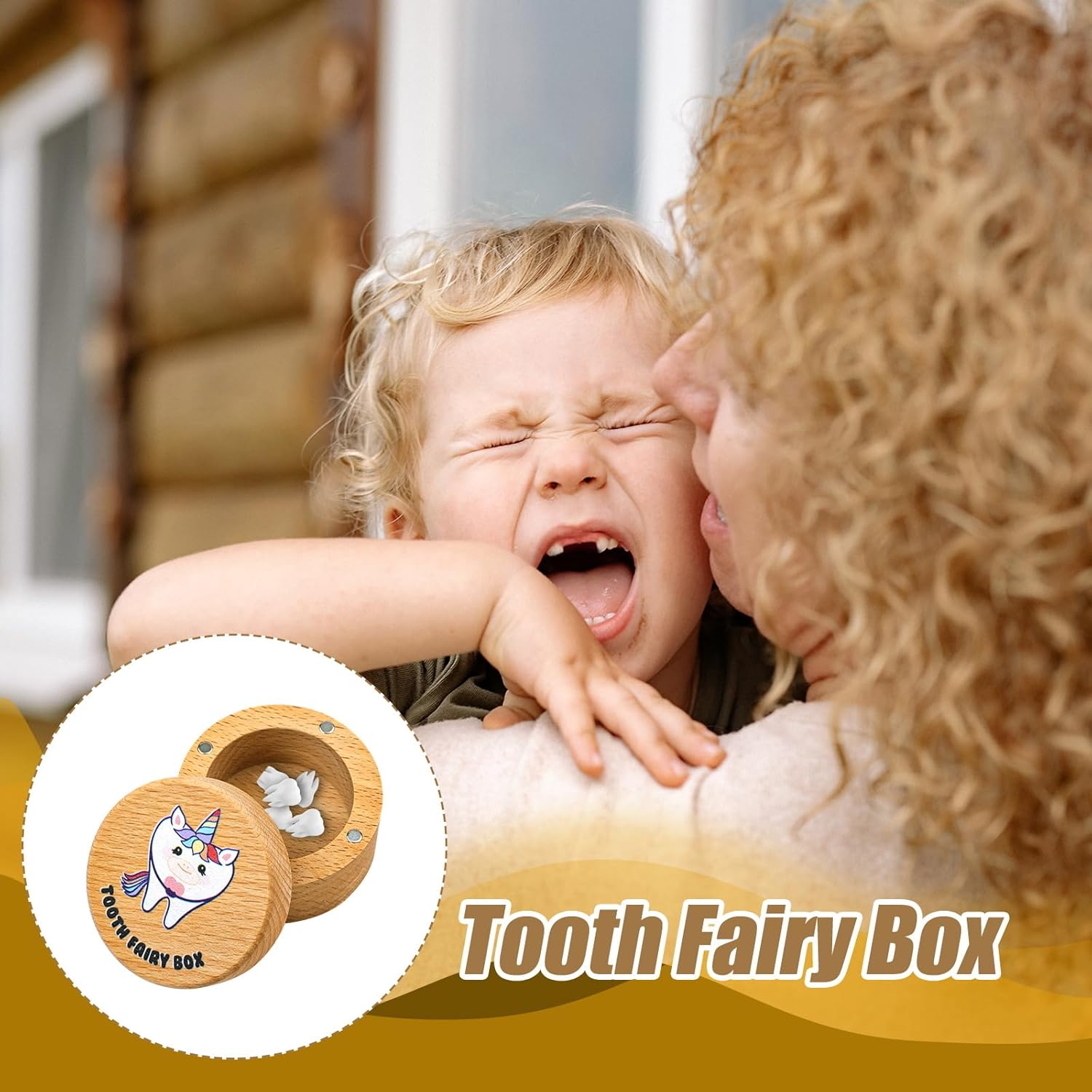 XIHIRCD Magnetic Tooth Fairy Box for Boys Girls, Wooden Tooth Keepsake Box for Lost Teeth Cute Tooth Holder First Tooth Storage Box Birthday Souvenir Gift (Unicorn)