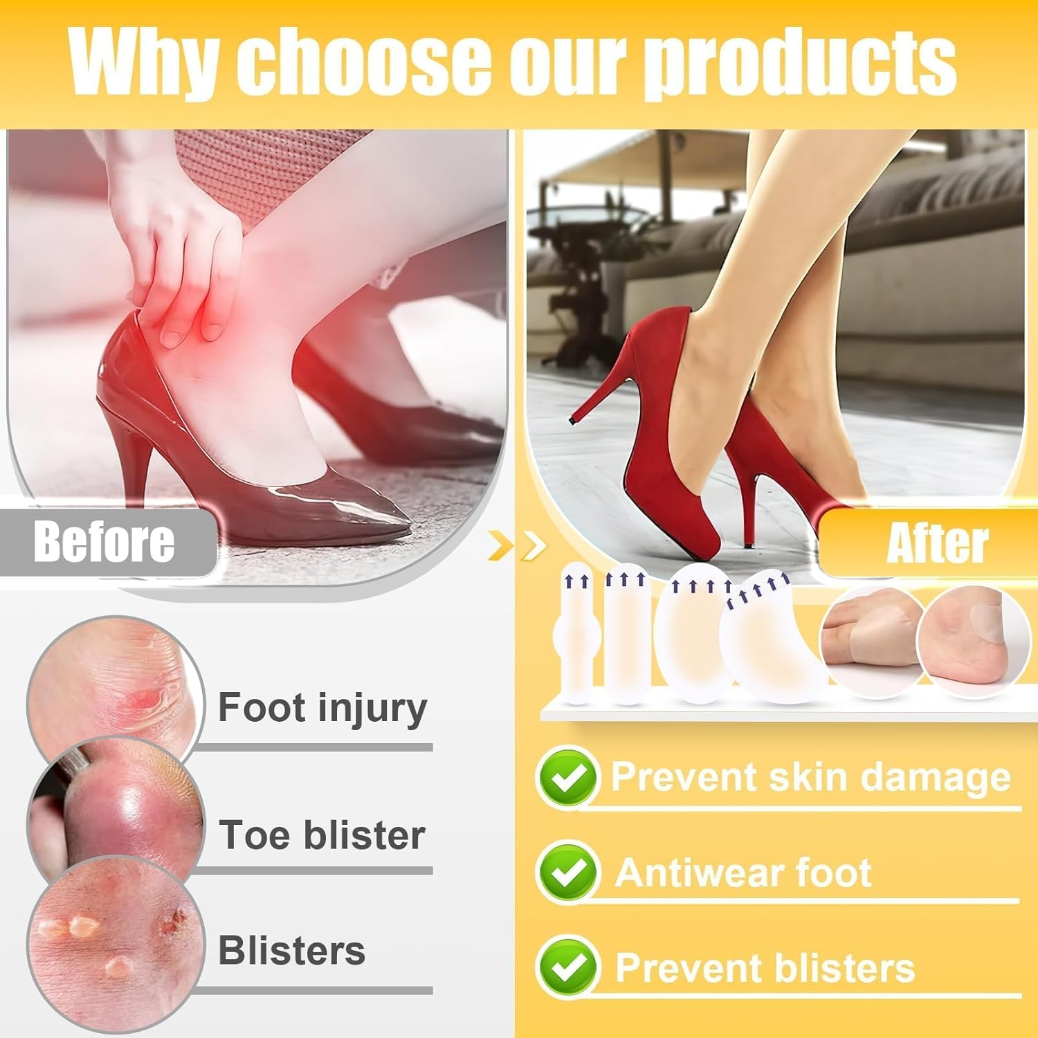 Blister Bandages, 40Pcs Hydrocolloid Waterproof Adhesive Bandages, Invisible Gel Blister Cushionsfor Foot, Toe, and Heel Blister Prevention and Recovery (4 Styles,40Pcs) image number 4