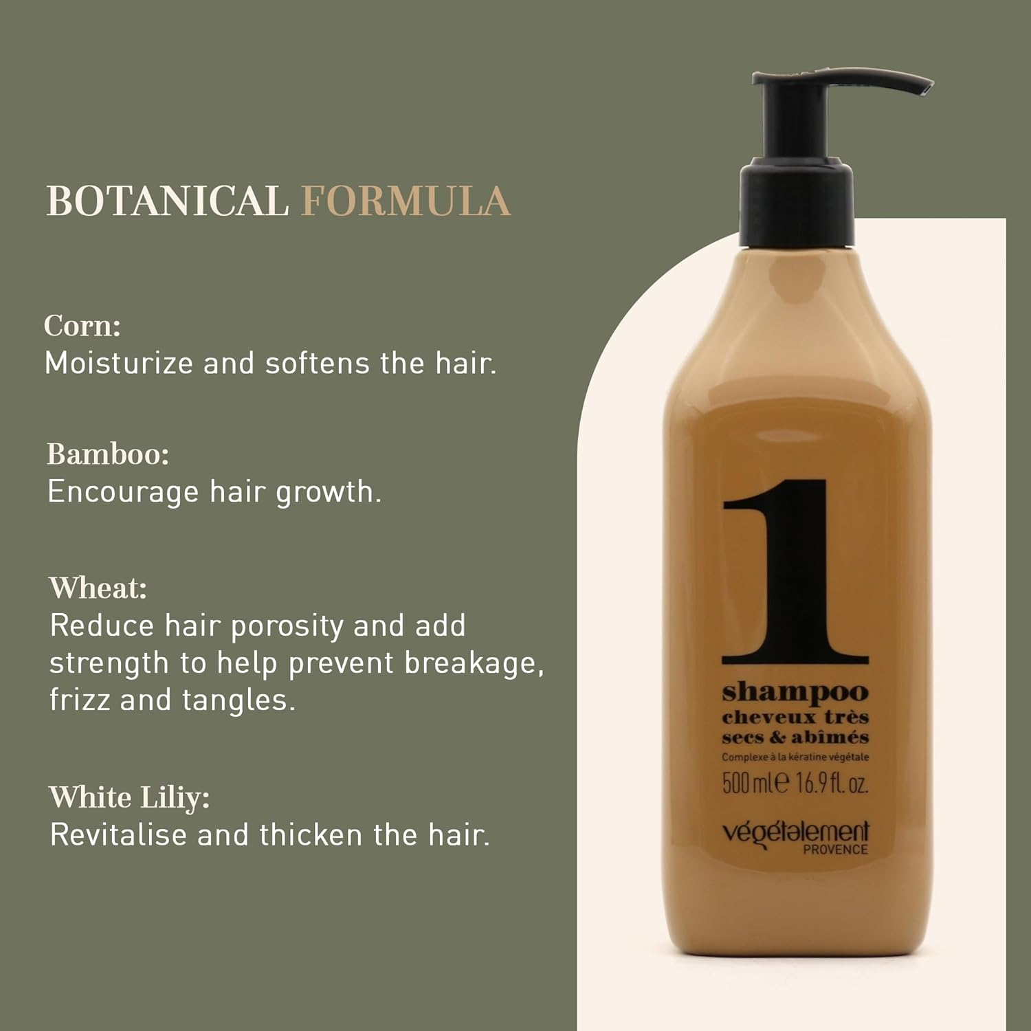 VEGETALEMENT Keratin Rich Repair Shampoo for Dry Damaged Hair, Professional Keratin Protein Hair Shampoo Intense Repairing Plant-Based Shampoo, Smoothing for All Hair Types Cruelty Free, Corn, Wheat and Bamboo (500Ml) image number 5