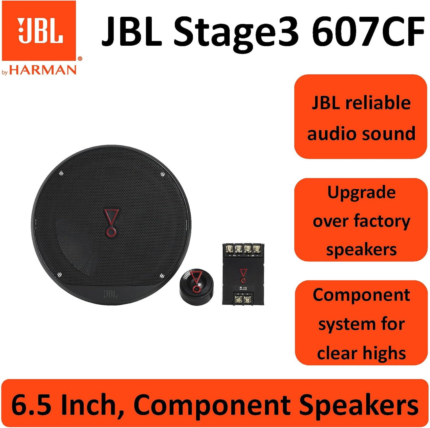 JBL Stage3 607CF 2-Way Car Sound System - 250 Watt Components JBL Pro Sound Car Speaker Box Set with 160 Mm - 6.5 Inch Built-In Speaker and Built-In Tweeter image number 6