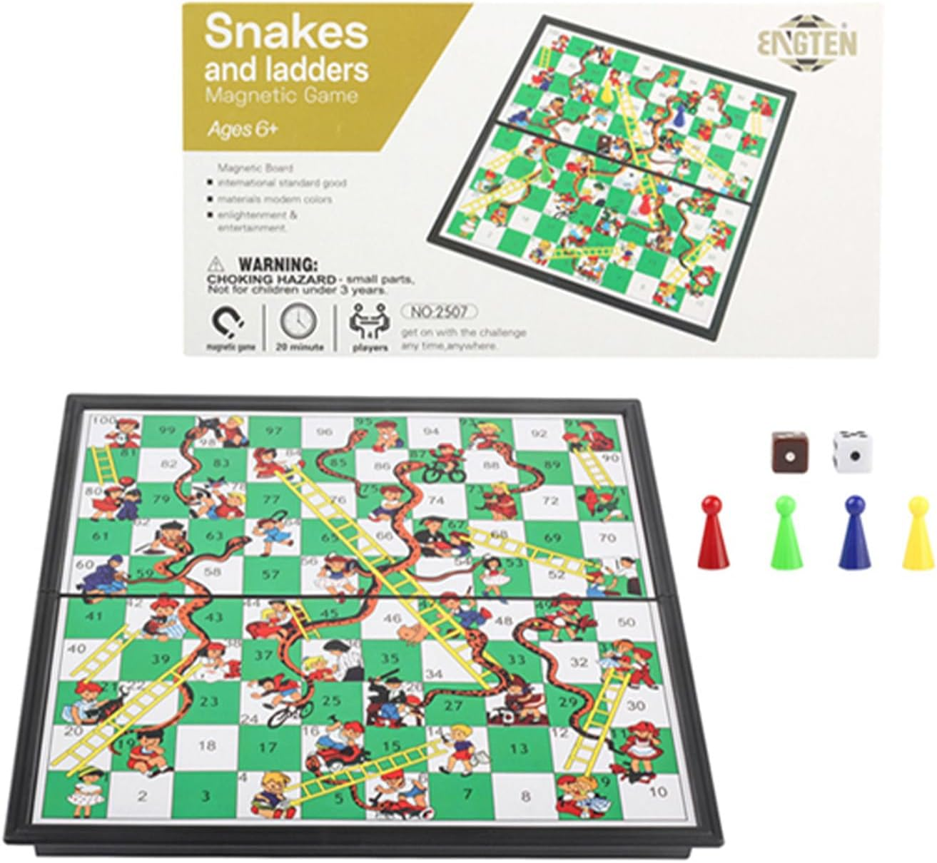 ZUNIPLEX Snakes & Ladders Game with Magnetic Foldable,Small Land-Based Game,Board Game for Kids Beginner Travelling Chess Piece Set with Portable Storage Board image number 4