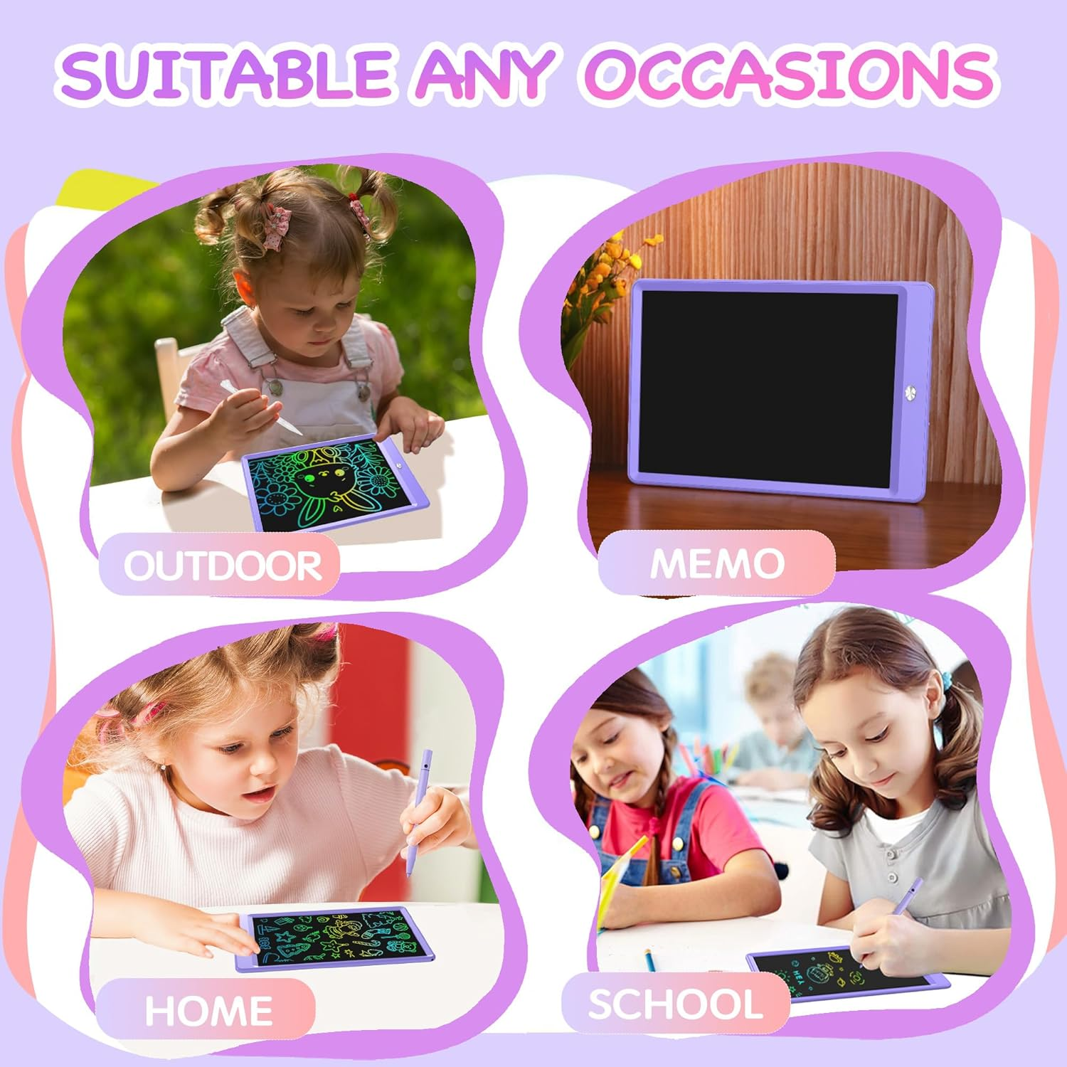 LCD Writing Tablet for Kids,10 Inch Digital Screen Drawing Pad Writing Pad,Colorful and Erasable Electronic Drawing Writing Pads (Purple&Green) image number 2