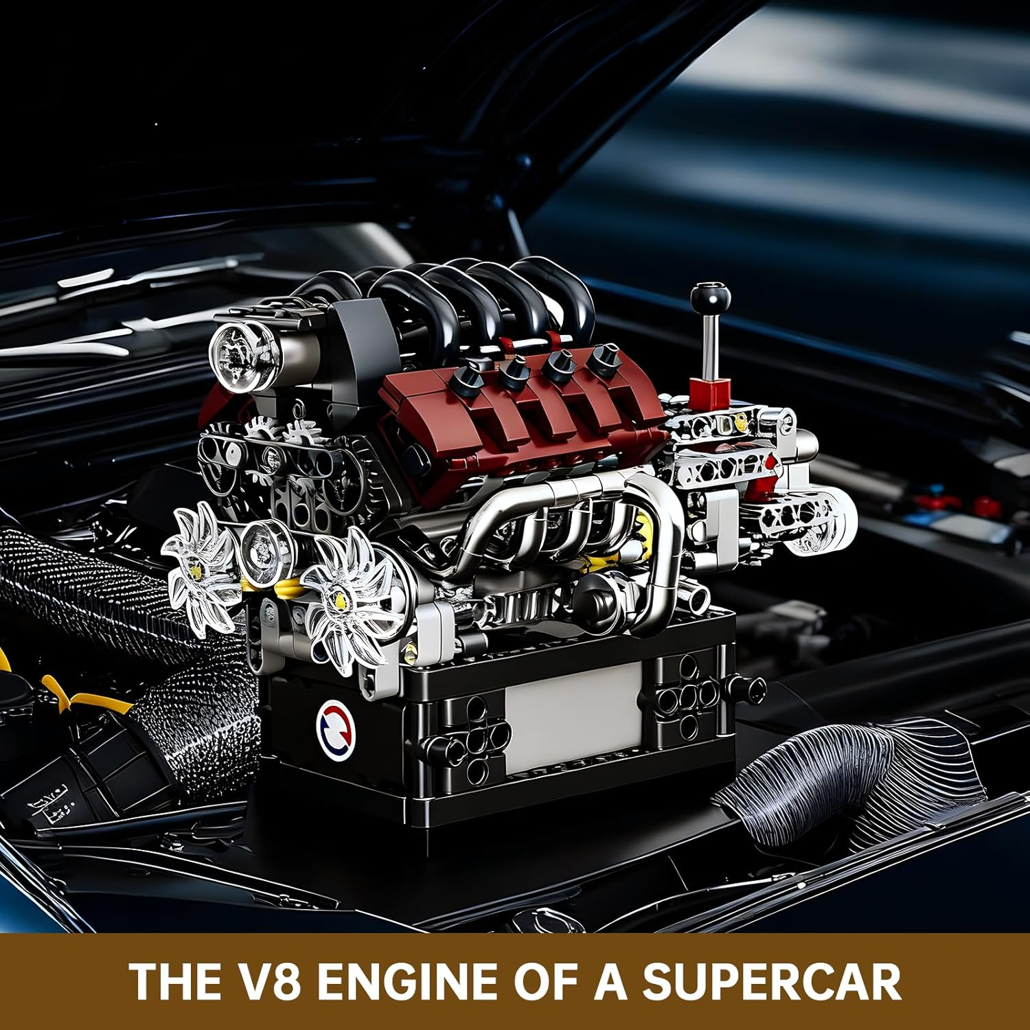 Mould King 10227 Technik V8 Engine Kit Petrol Building Blocks Clamping Blocks Engines Electric Engine Motor Kit Gifts for Adults (787 Pieces) image number 1