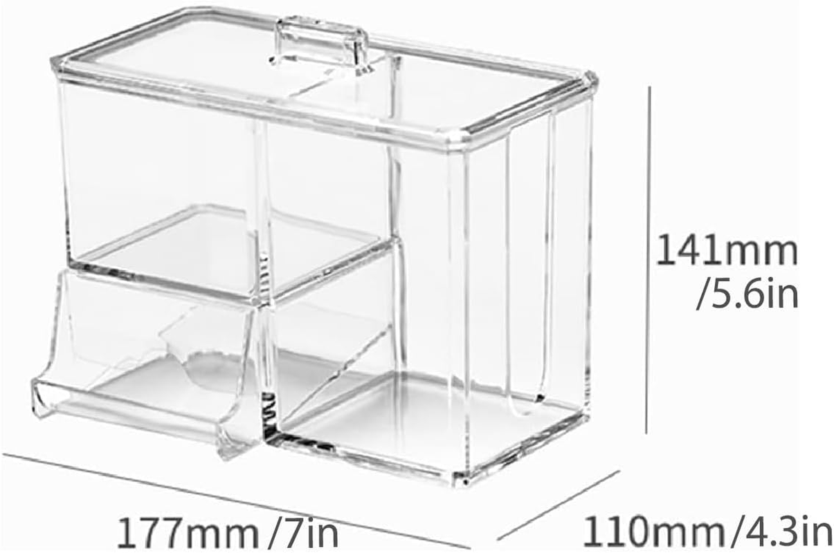 AIMALL Transparent Plastic Makeup Organizer Cotton Swab Box with U-Shaped Access, 7 in X 4.3 in X 5.6 in Waterproof Dust-Proof Desktop Storage Container image number 4