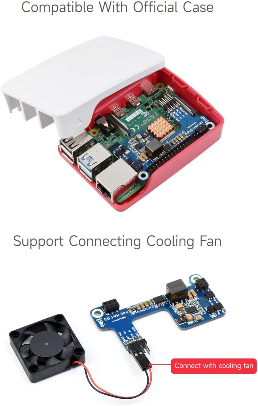 Waveshare POE Hat,Power over Ethernet HAT Type E Compatible with Raspberry Pi 3B+/4B 802.3Af-Compliant, Mini Body, More Space-Saving image number 1