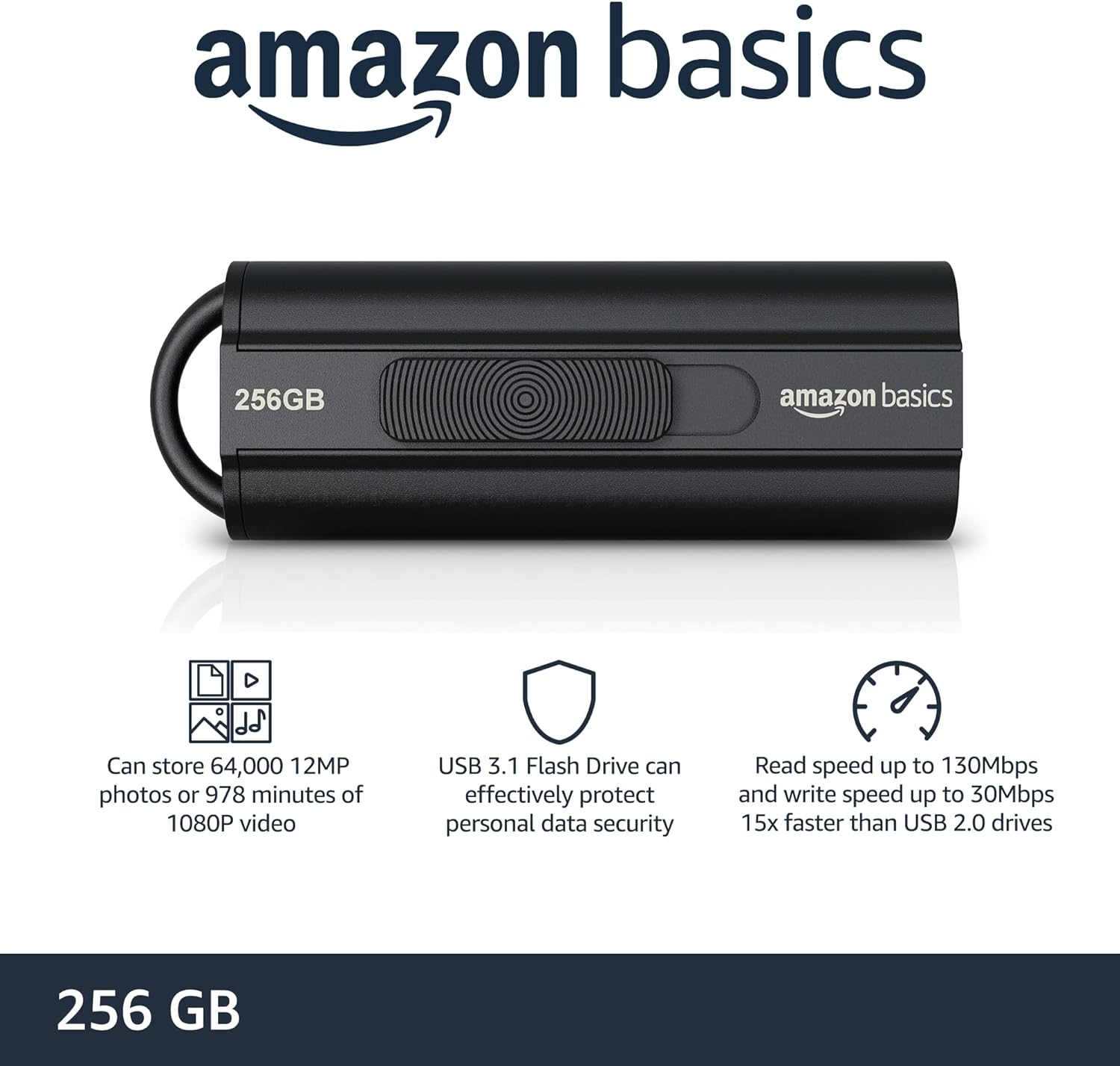 Amazon Basics 256GB Ultra Fast USB 3.1 High Capacity Flash Drive for Fast Data Transfer and Storage, Black image number 4