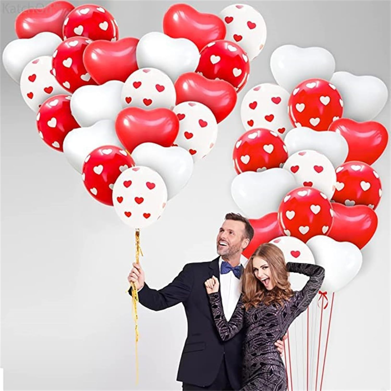 Valentines Day Balloons 40Pcs Red White Heart Latex Balloons with 2 Ribbons for Romantic Decorations Engagement Wedding Anniversary Birthday Supplies image number 6