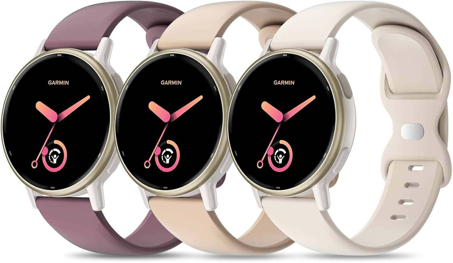 3 Pack Silicone Bands Compatible with Garmin Vivoactive 6/5/3/3 Music Watch Band, 20Mm Soft Sport Strap Replacement for Garmin Venu/Venu Sq/Venu Sq 2/Forerunner 570 42Mm/55/165/245/645 Women