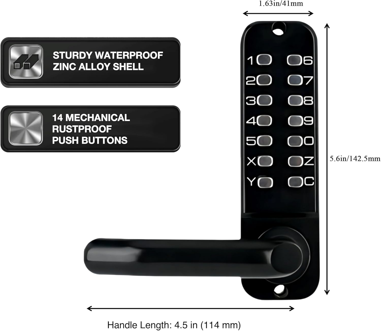 Double Sided Keyless Door Lock, Mechanical Double Sided Keypad Door Lock with Handle, Waterproof Zinc Alloy Gate Lock for Yard, Garden, Garage, Easy to Install (Black)