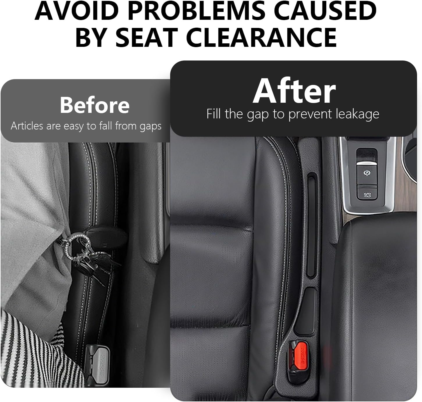 Topbine Car Seat Gap Filler Set，2 Pack Soft Foam Seat Gap Filler，Seat Crevice Blocker Stop Things from Dropping,Car Accessories Gap Filler for Fit Most Vehicles (Black)