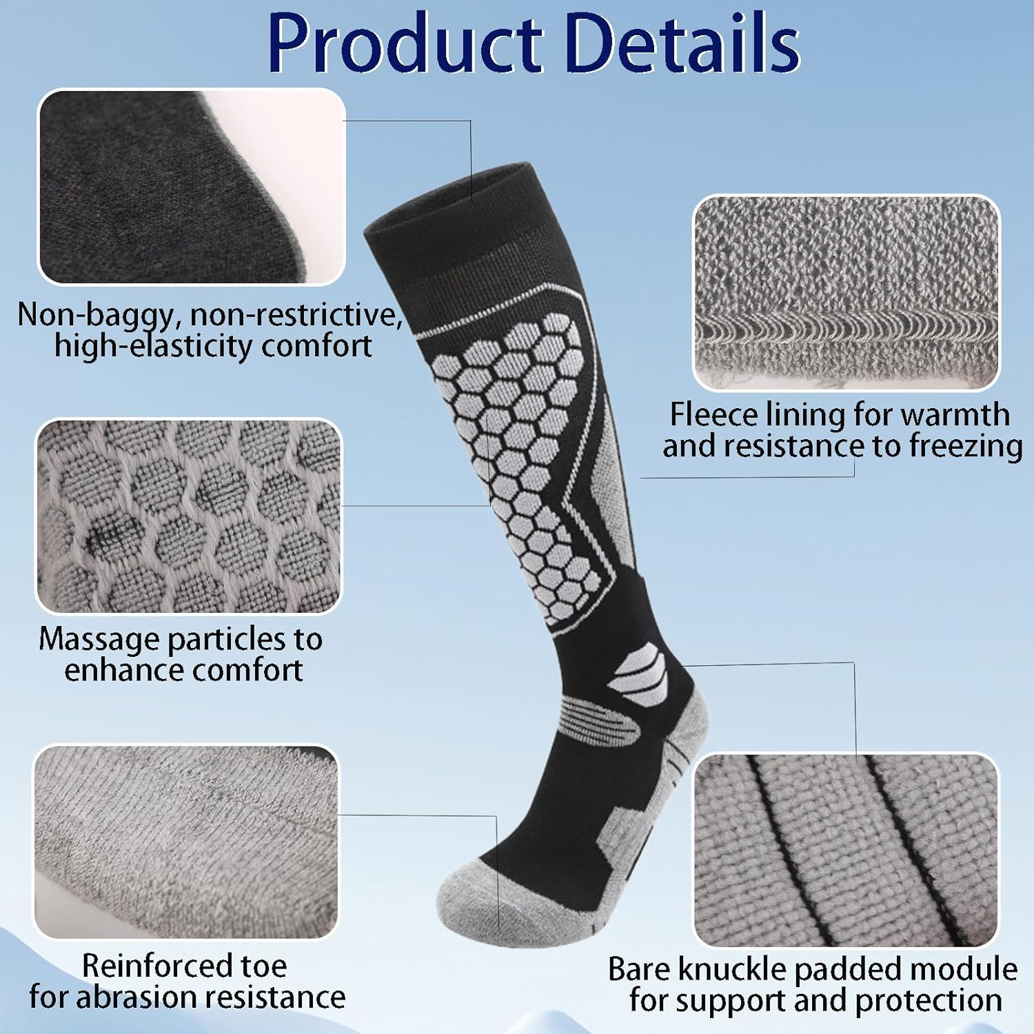 ZANZER Merino Wool Ski Socks - 3 Pairs Thermal Knee High Socks for Snowboarding, Winter Warmth, Cold Weather