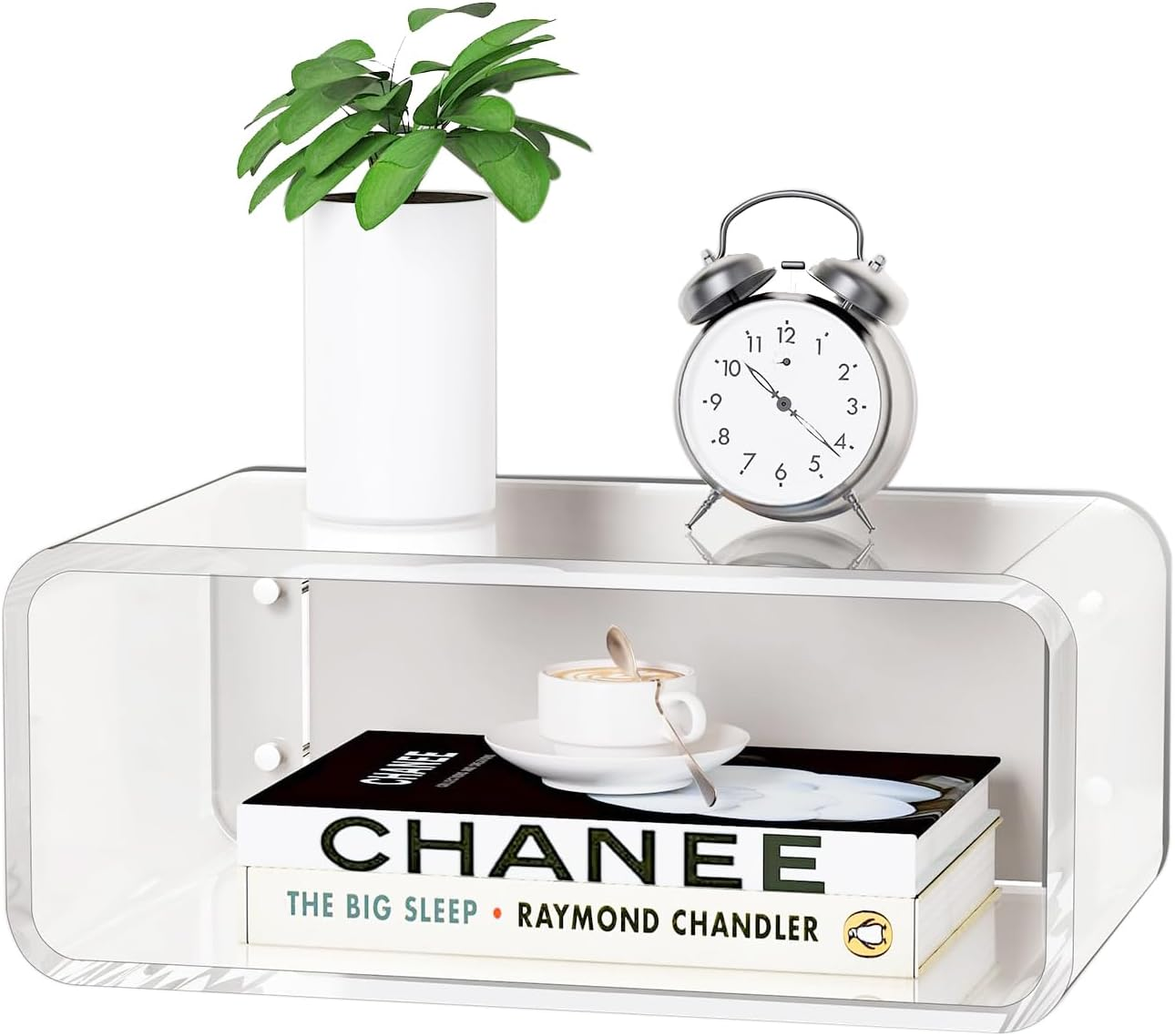 HOOMFIT Acrylic Floating Nightstand,Wall-Mounted Bedstead,Space-Saving Wll Mounted Bedside Shelf, Stylish & Durable for Bedroom,Home,Decor (45Cm, Clear) (White)
