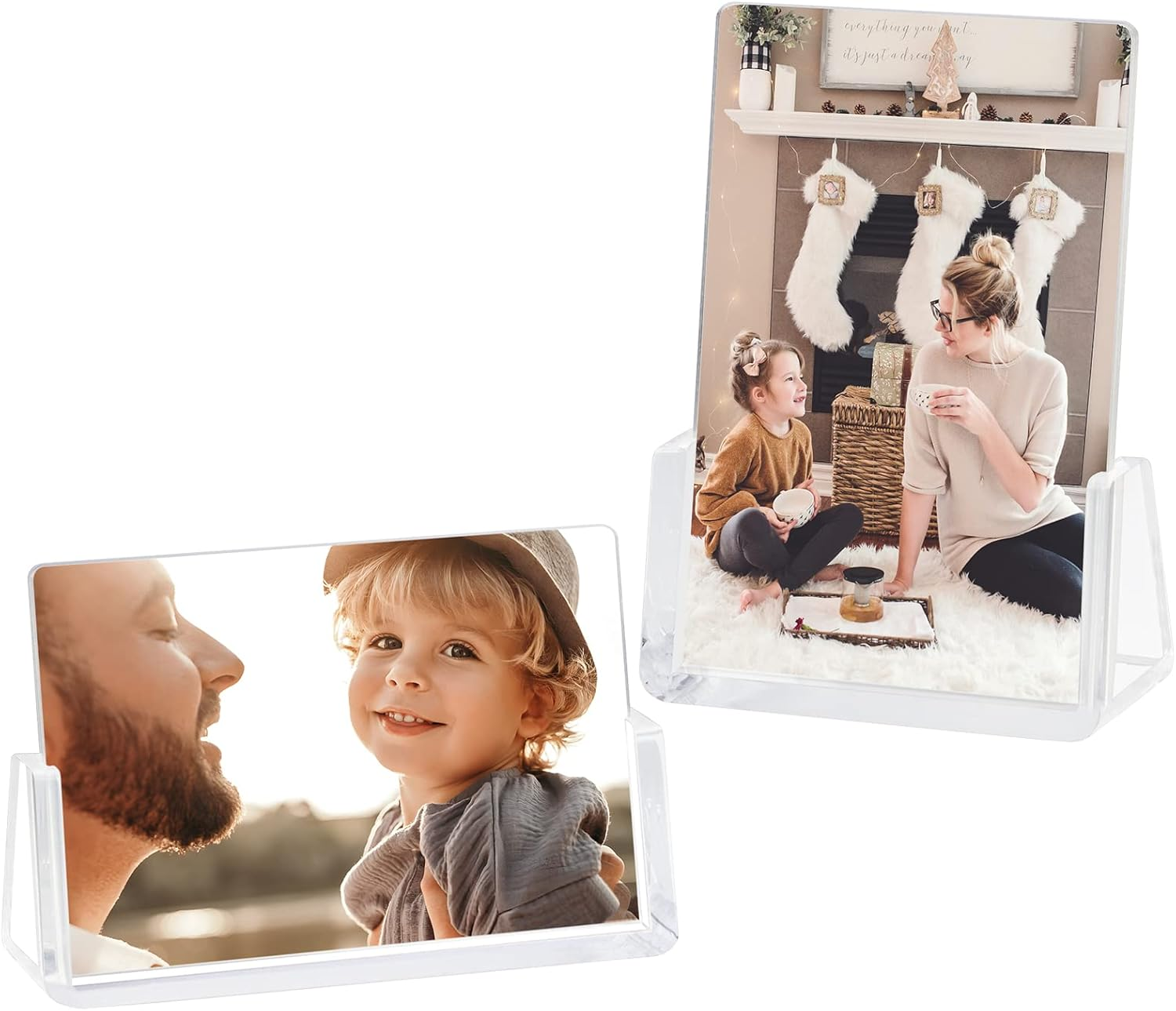 Boxalls 2 Pack Acrylic Picture Frames 6X8 with Clear Base Stand, Frameless Photo Frame for Tabletop or Desktop Display (Horizontal + Vertical) image number 4