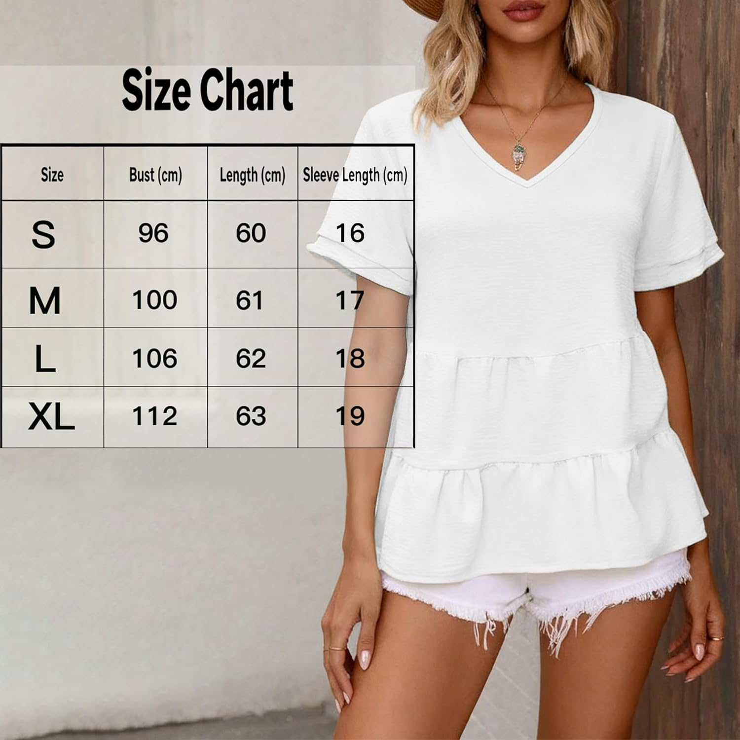 Women'S Solid V-Neck Ruffle Hem Blouse Peplum Top image number 1