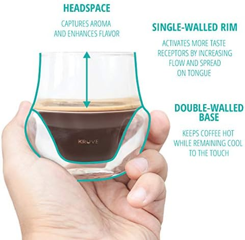 KRUVE Propel Espresso Glass, Hand Made, Double-Wall, Clear, 2.5Oz, Scientific Design (Set of Two) image number 6