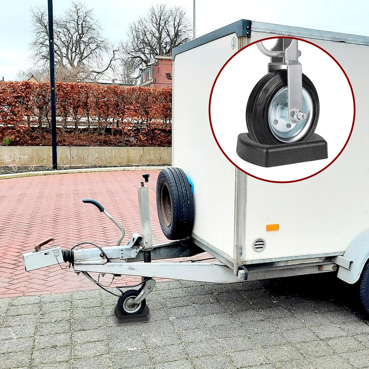 Komokeru Jack Wheel Chock, Heavy Duty Reinforced Rubber Jack Caster Wheel Dock for Caravans and Trailers, Wheel Chock Stabilizer Wheel Stopper for 6 Inch Jockey Wheels image number 1