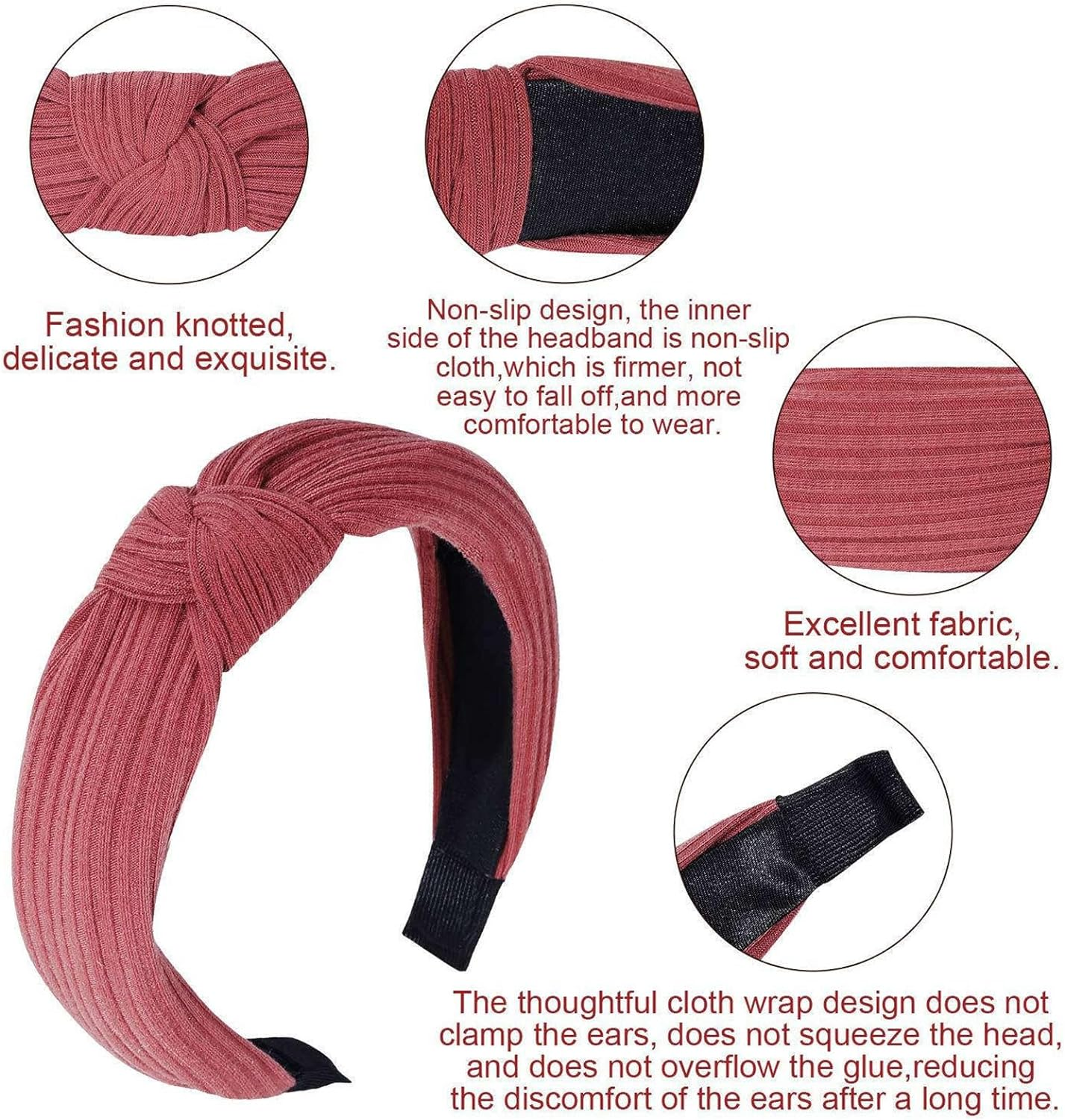 Women Headbands, 6Pcs Knotted Head Bands, Headbands for Women, 6 Pack Knotted Headband, Wide Top Knot Turban, Hair Bands for Women and Girls